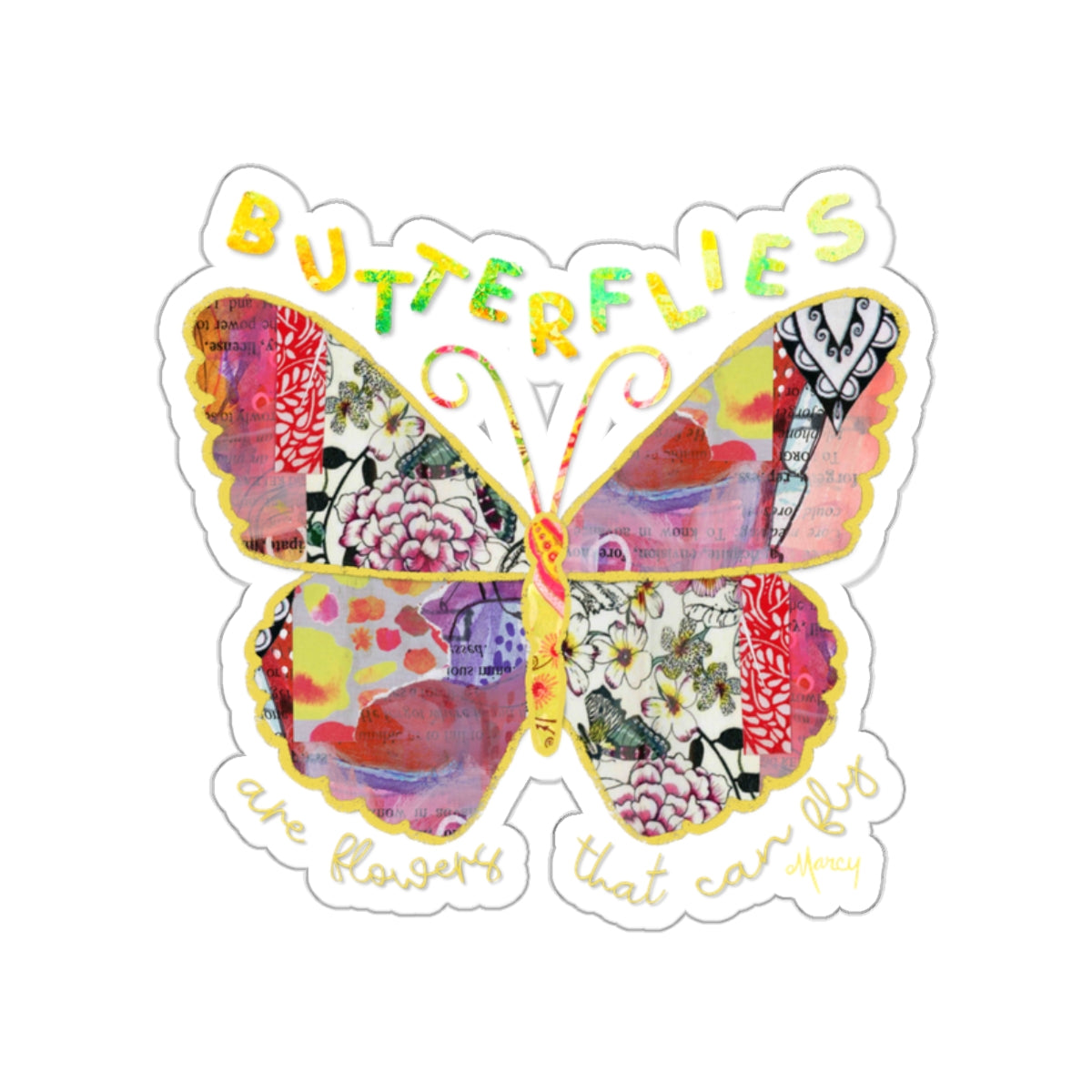 Boho Butterfly Collage Die Cut Sticker