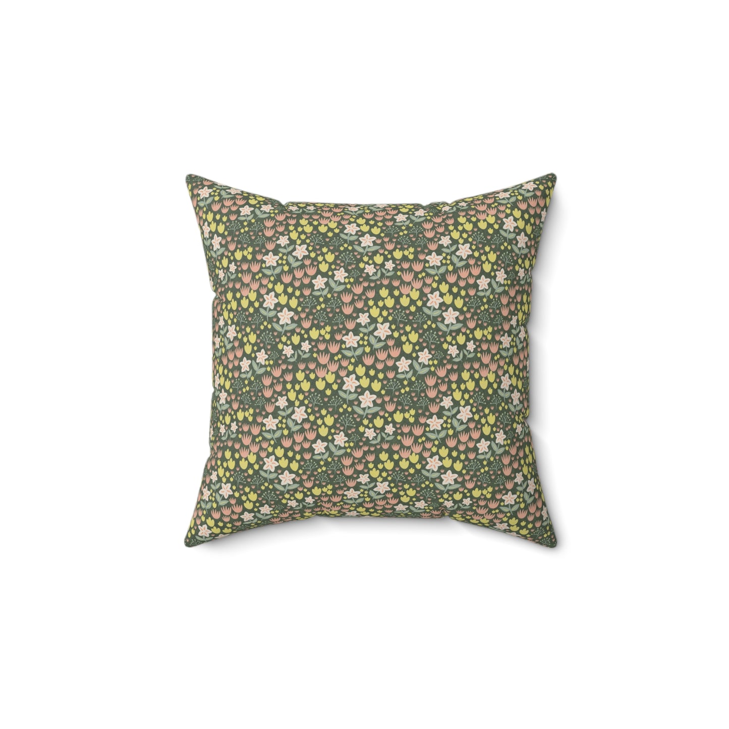 Elderflower Ditzy on Green Spun Polyester Square Pillow