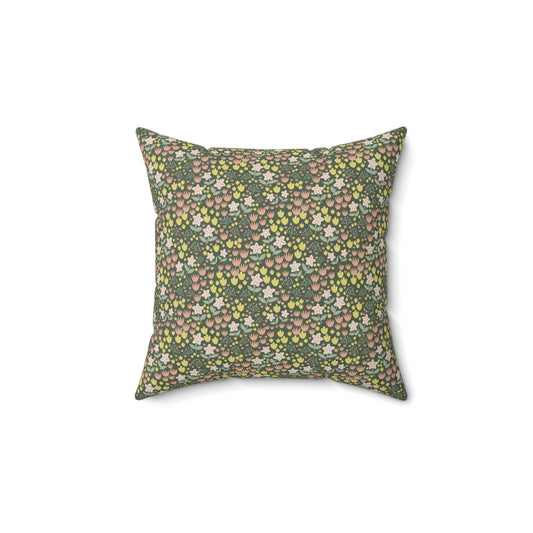 Elderflower Ditzy on Green Spun Polyester Square Pillow
