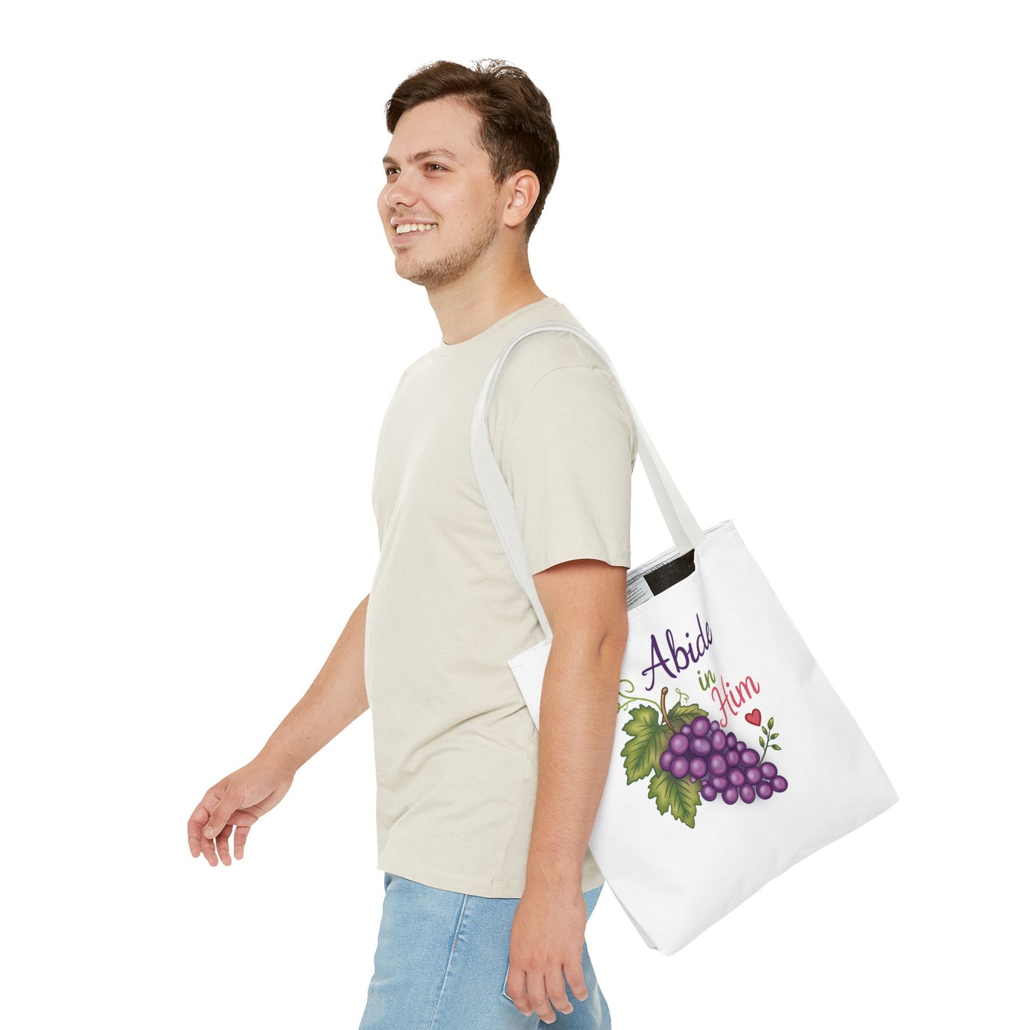 Abide in Him Tote Bag — Christian Inspirational Grape Design