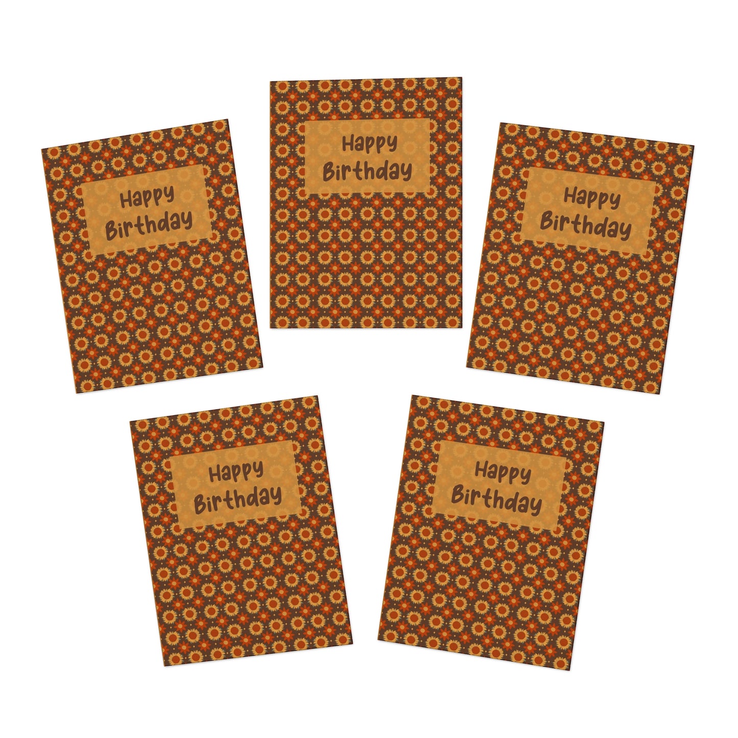 Retro Golden Sunflowers Birthday Greeting Cards (5-Pack)
