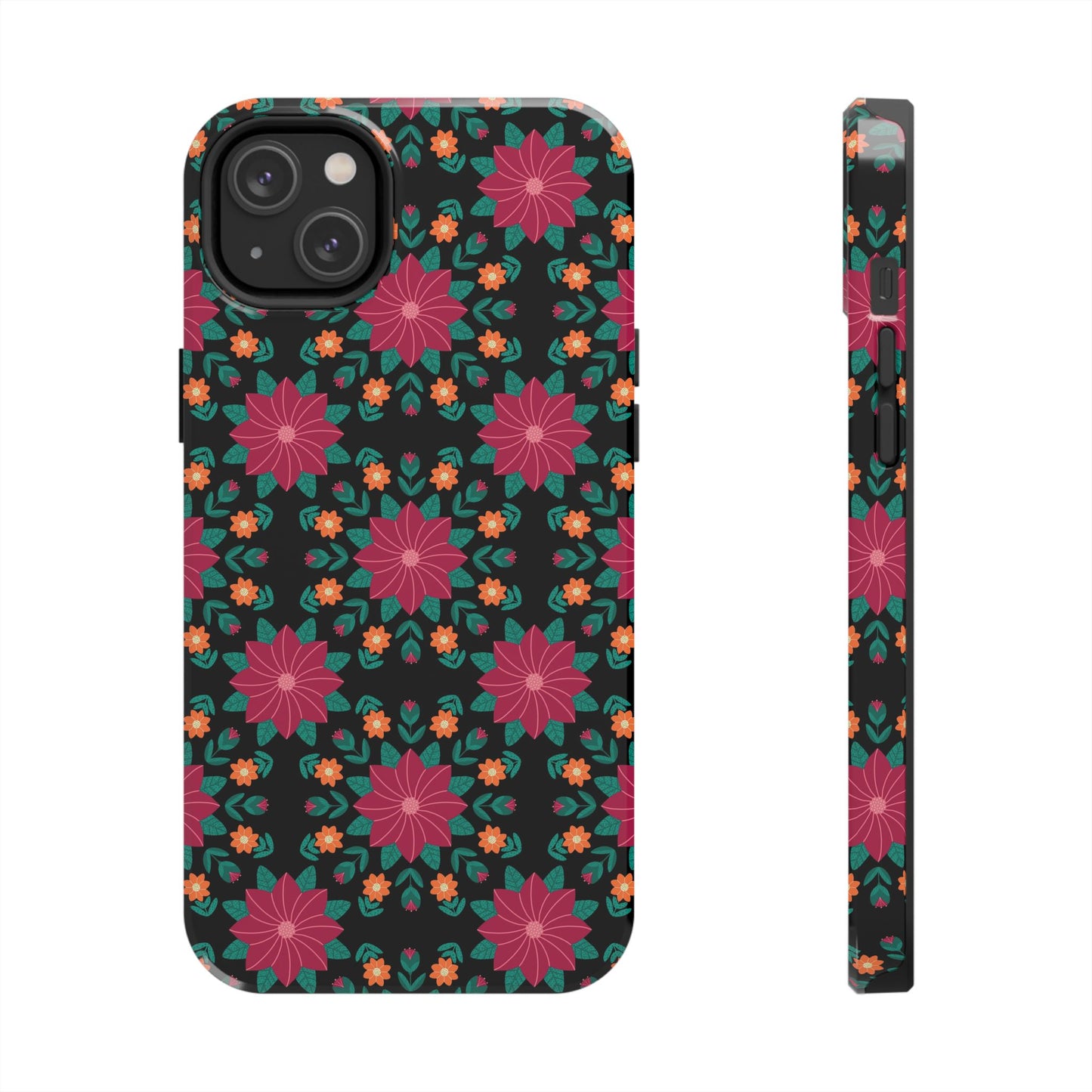 Poinsettias (pink and teal) Tough Phone Cases