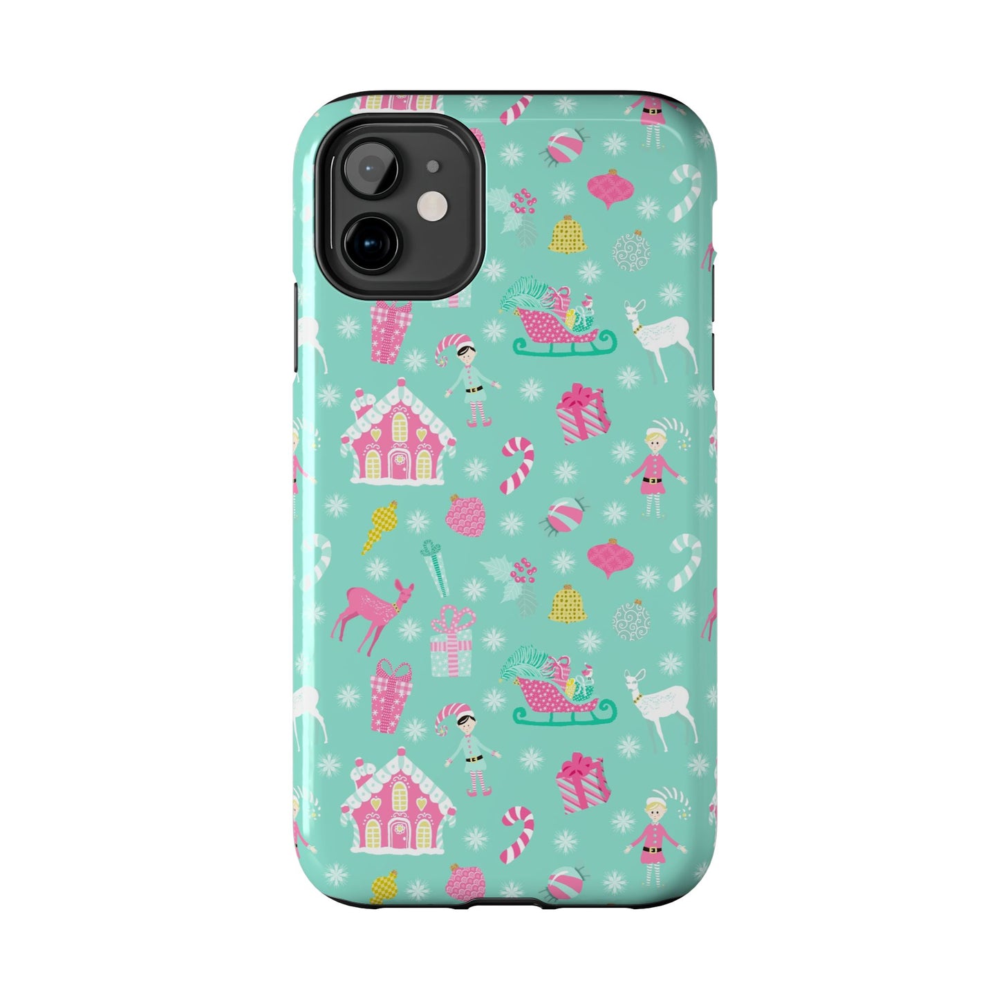 Pastel Christmas on Turquoise Tough Phone Cases