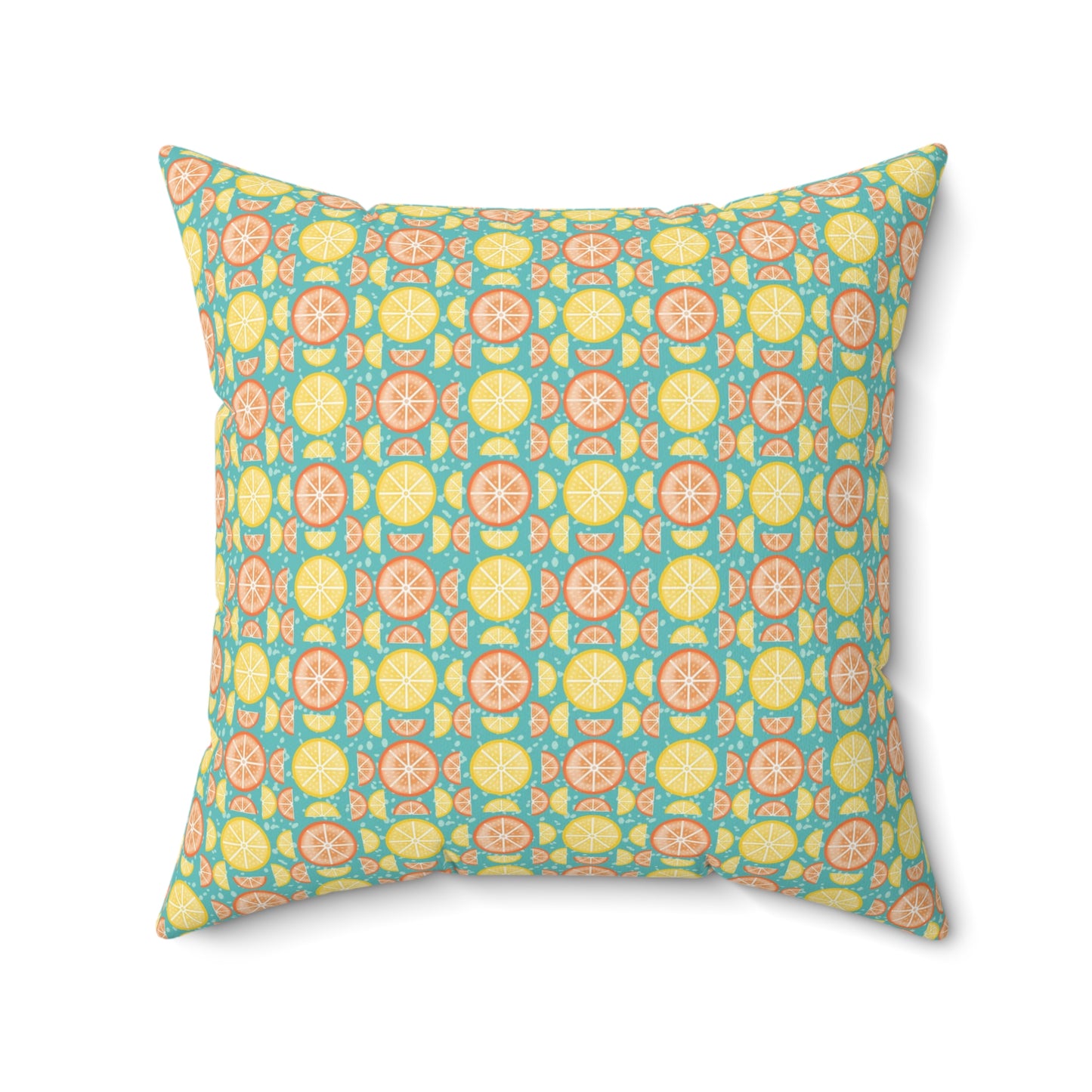 Citrus Slices Geometric Turquoise Pillow