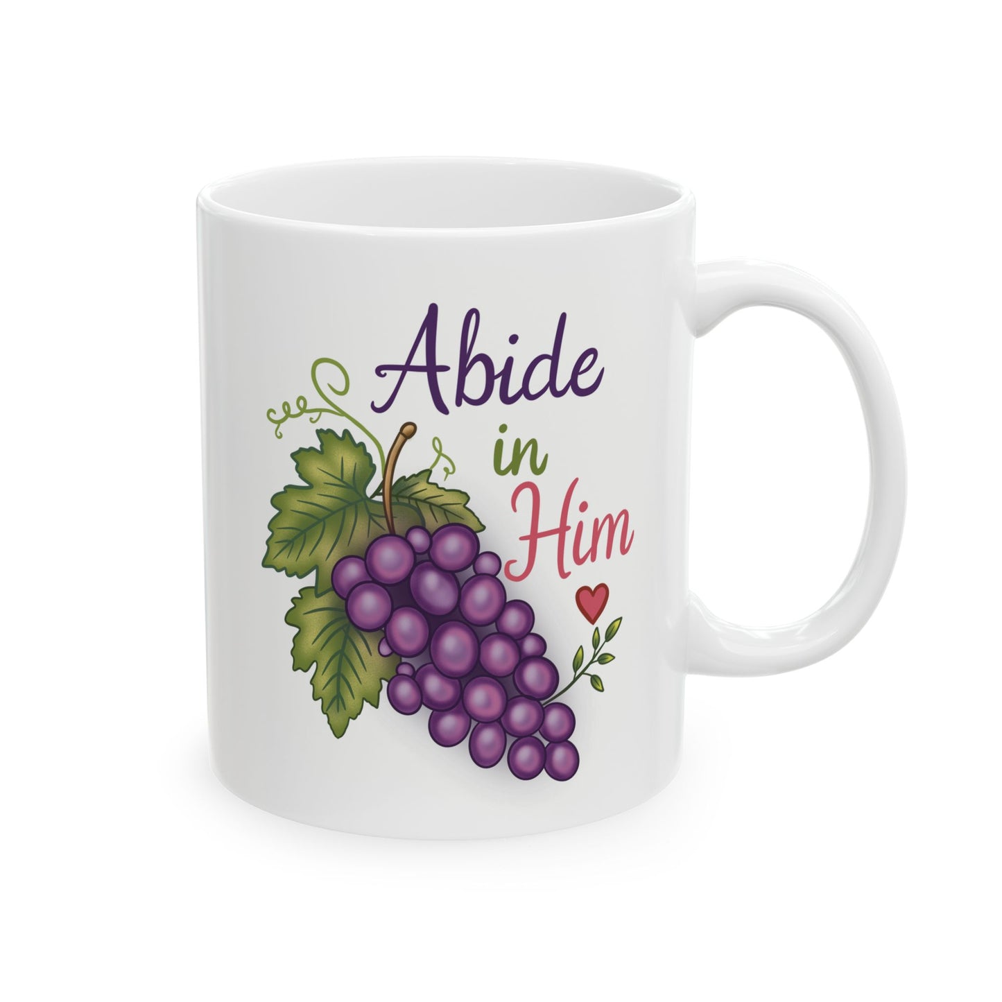 Abide in Him Ceramic Mug — Hand Painted Grapes Coffee Tea Cup (11oz & 15oz