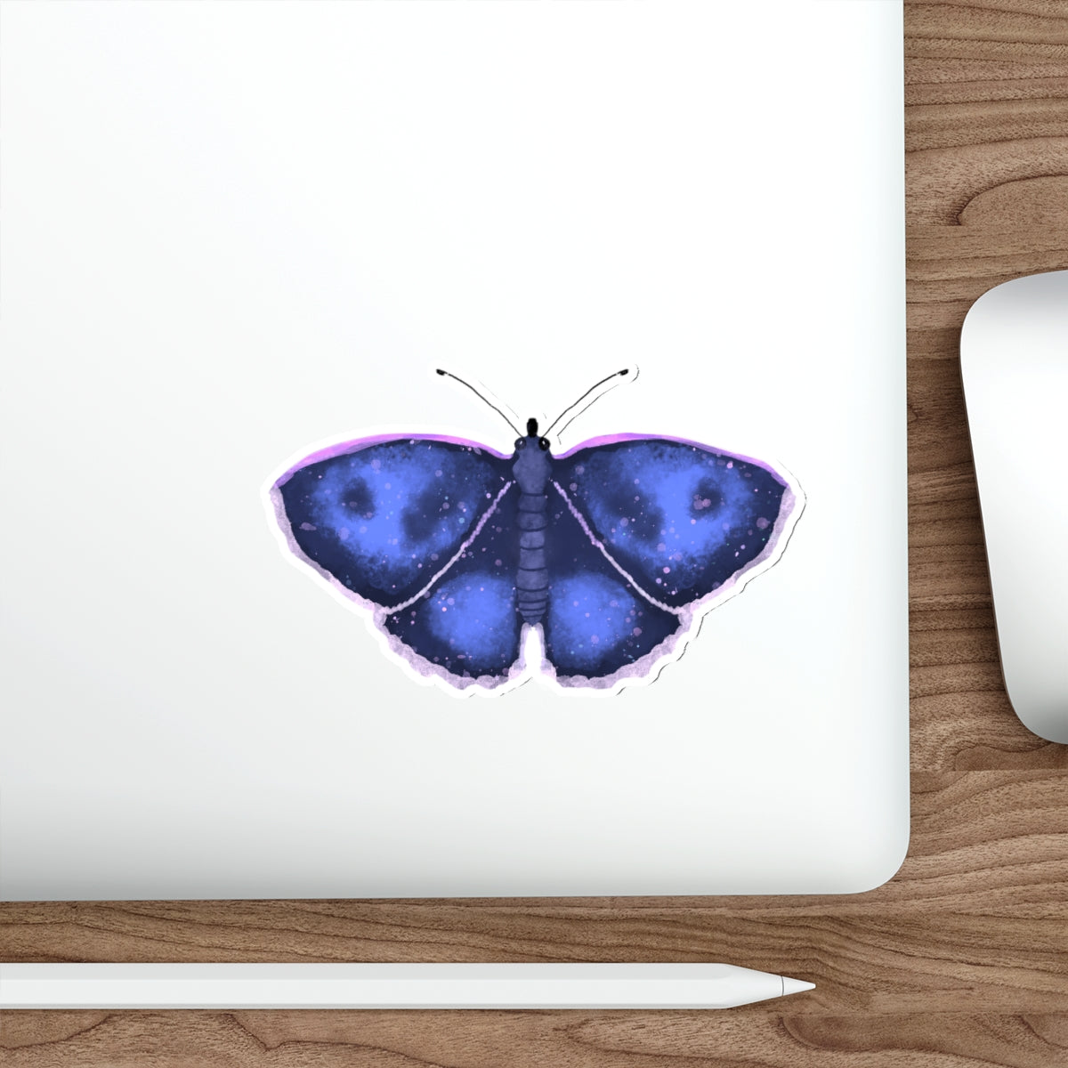 Watercolor Moth in Blue Die Cut Sticker