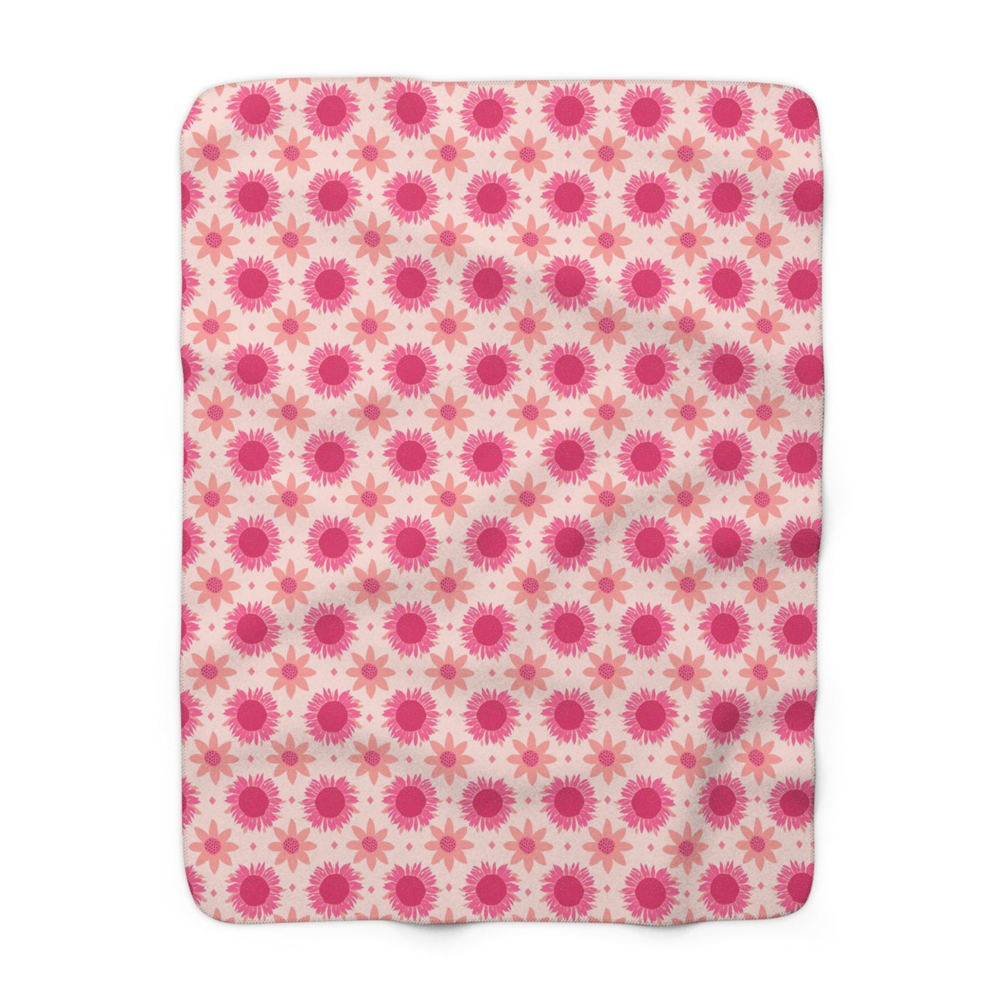 Pink Sunflowers on Pink Background Sherpa Fleece Blanket