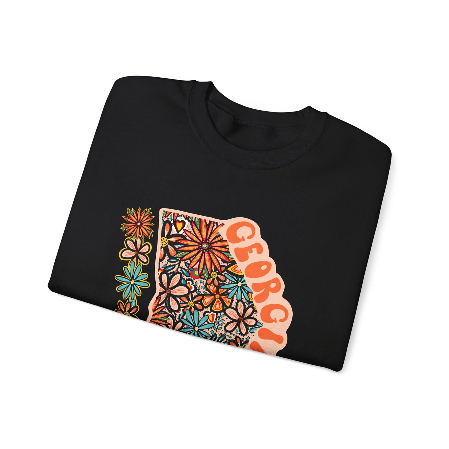 Retro 70s Flowers Georgia State Design — Heavy Blend™ Crewneck Sweatshirt