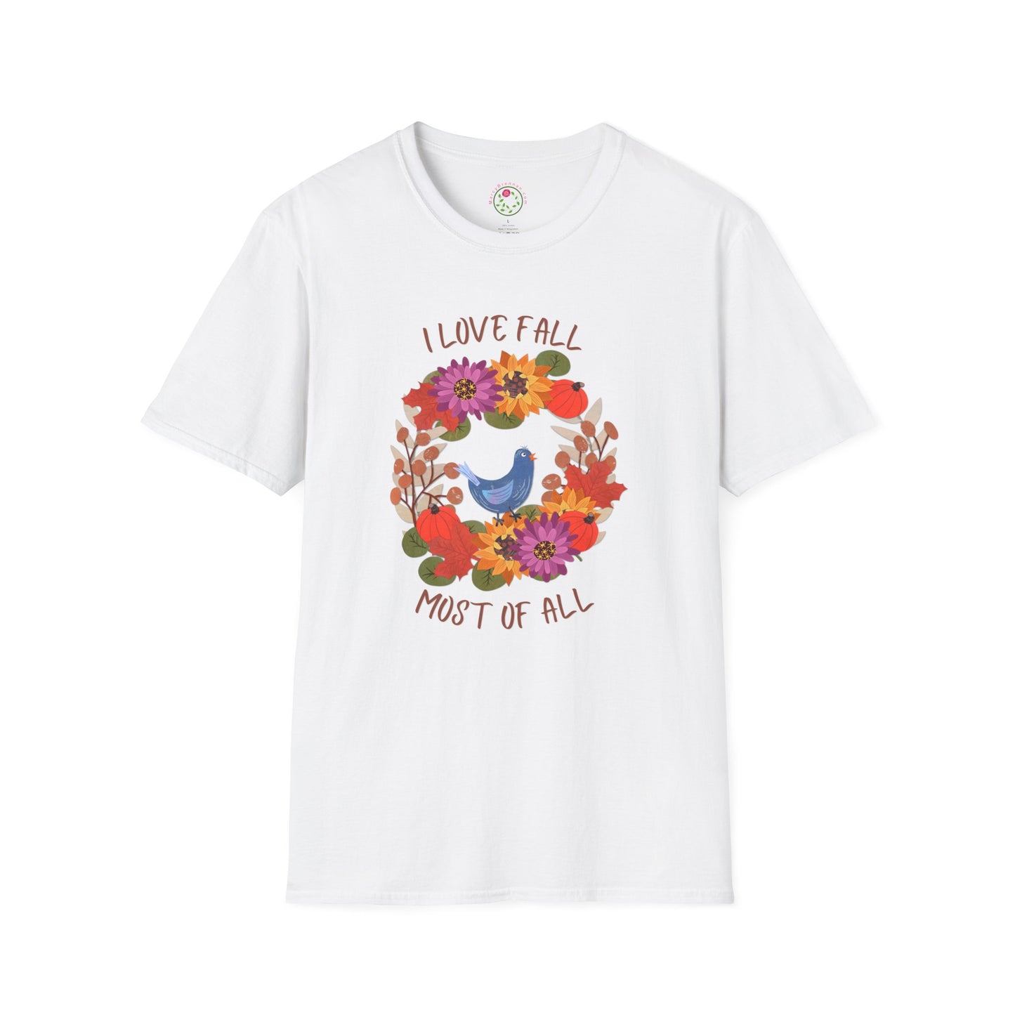 I Love Fall Most of All Autumn Wreath Collage Softstyle T-Shirt
