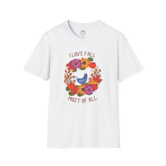 I Love Fall Most of All Autumn Wreath Collage Softstyle T-Shirt
