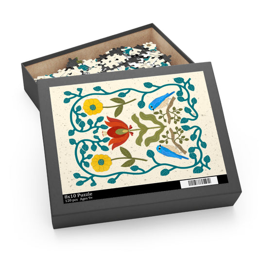 Floral Scandi Folk Art Puzzle — Blue Birds & Tulip Design (120/252/500 pcs)