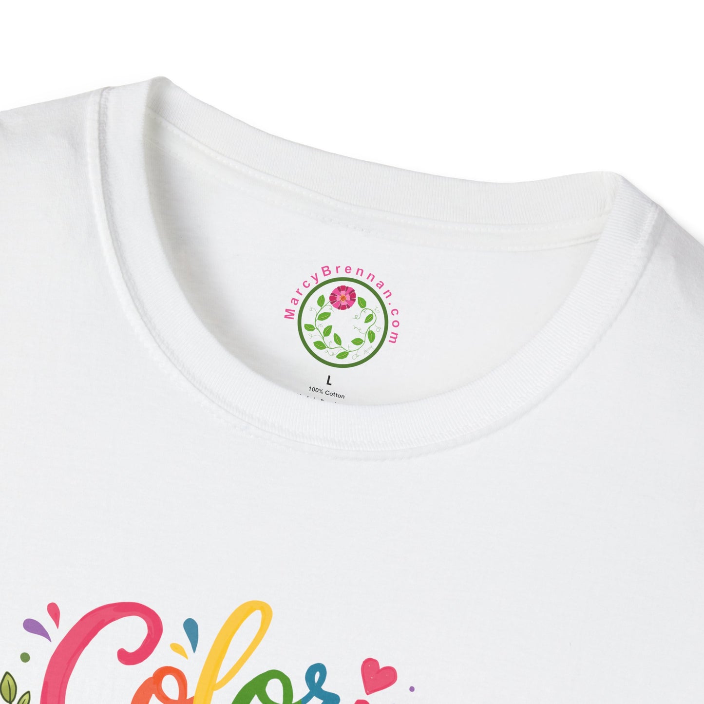 Coloring Love T‑Shirt — Floral Rainbow Heart Design