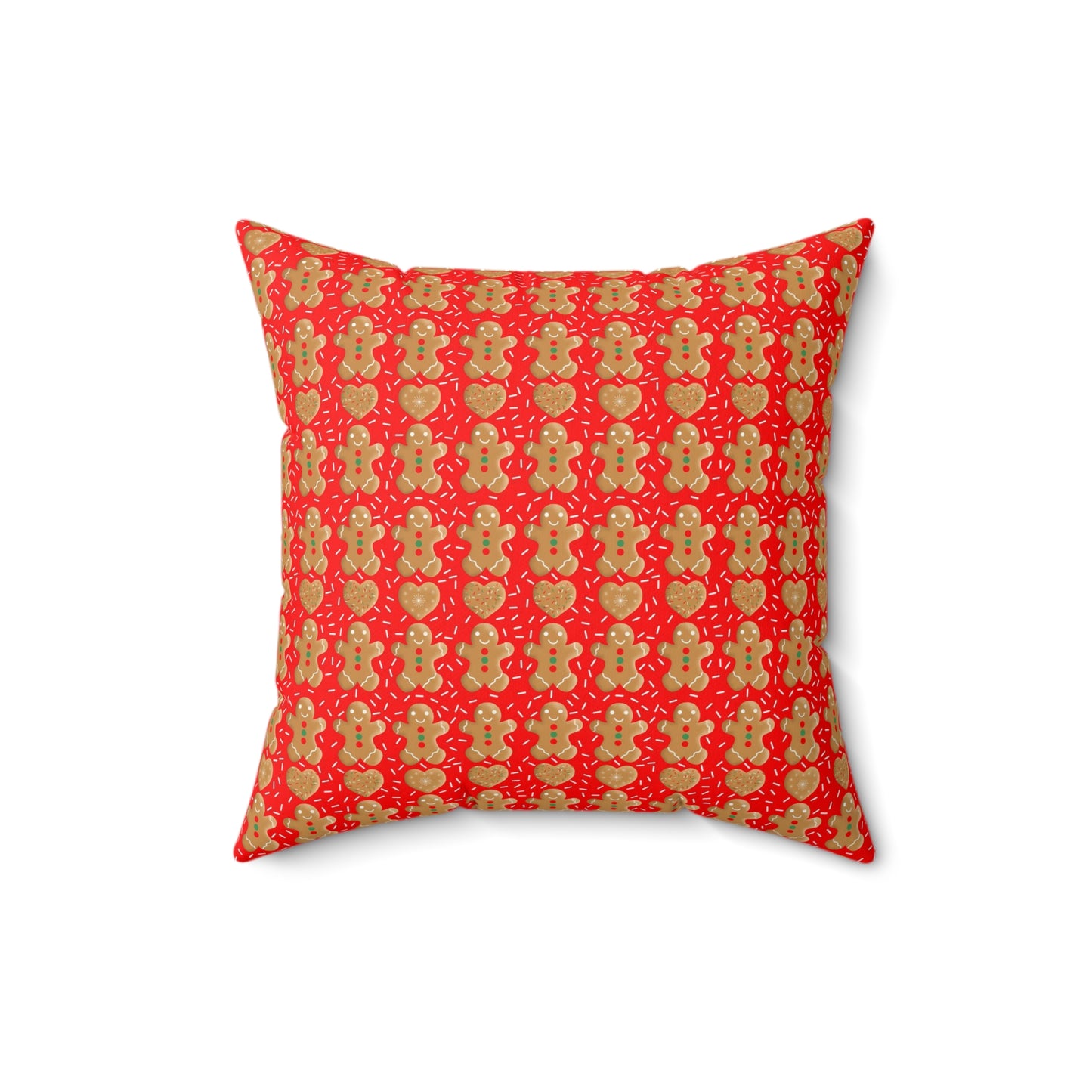 Gingerbread Men & Hearts Spun Polyester Square Pillow