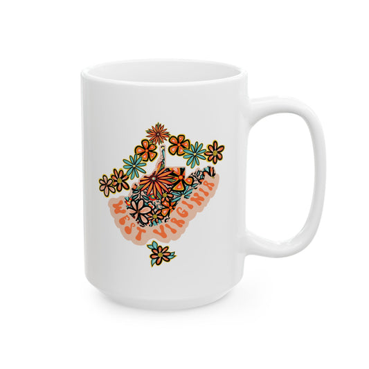 Retro 70s Flowers West Virginian Ceramic Mug 11 oz and 15 oz