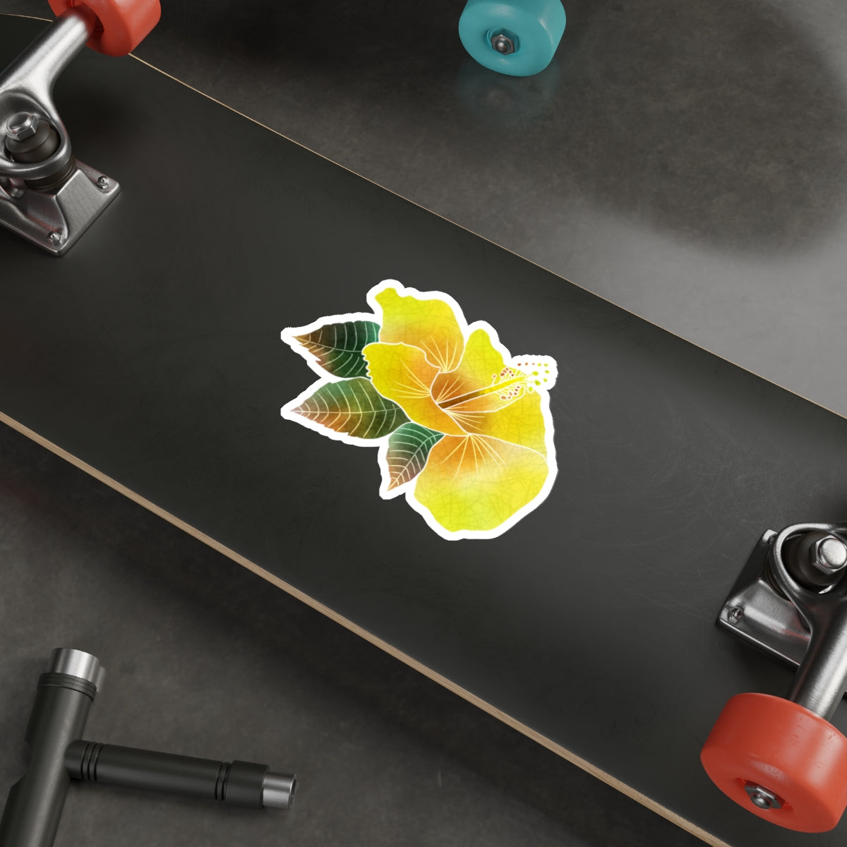 Yellow Hibiscus with Leaves Die-Cut Stickers