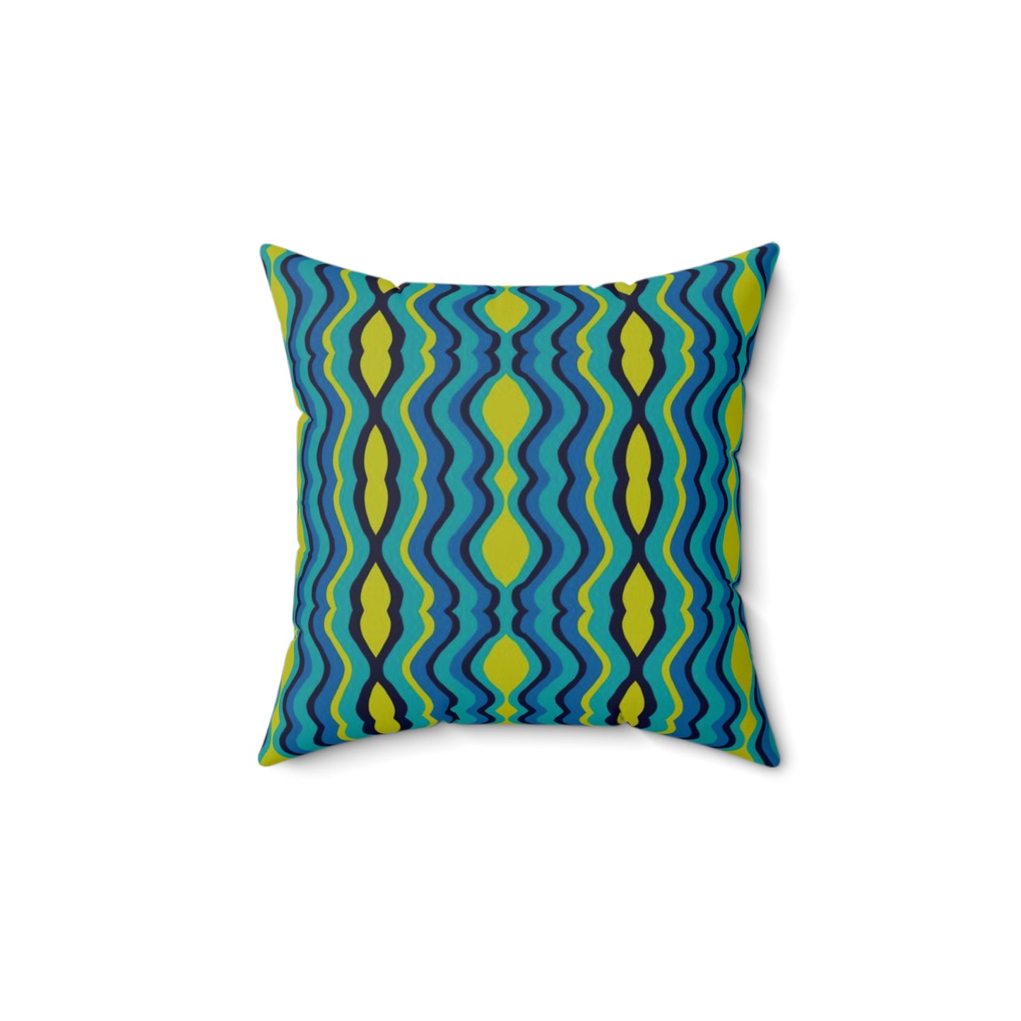 Boho Psychadelic Wavy Stripes Square Spun Polyester Pillow