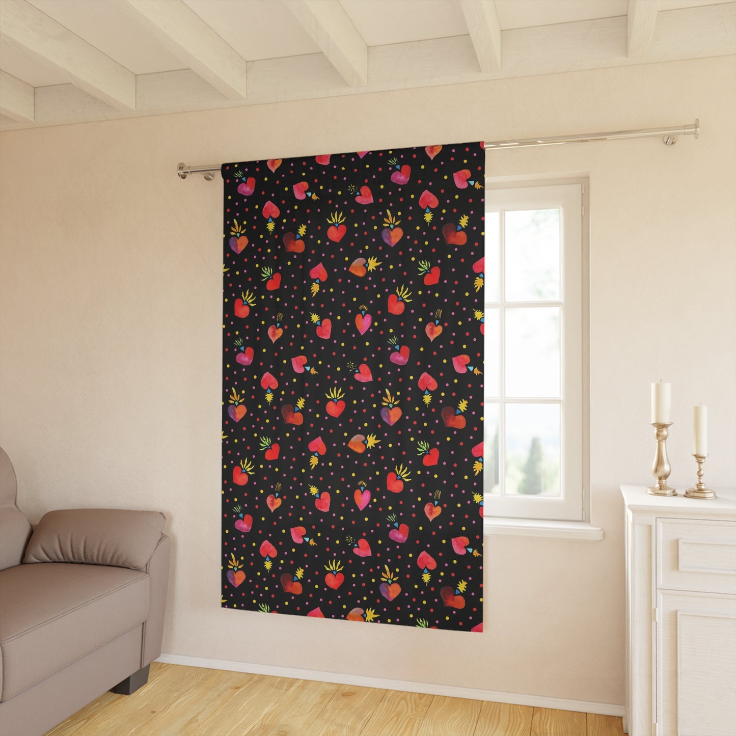 Frida Flaming Hearts Window Curtains (1 Piece)