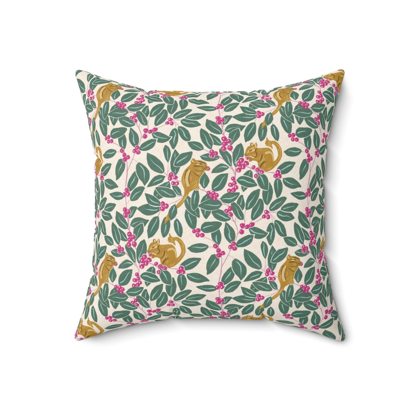 Wintergreen and Chipmunks Spun Polyester Square Pillow