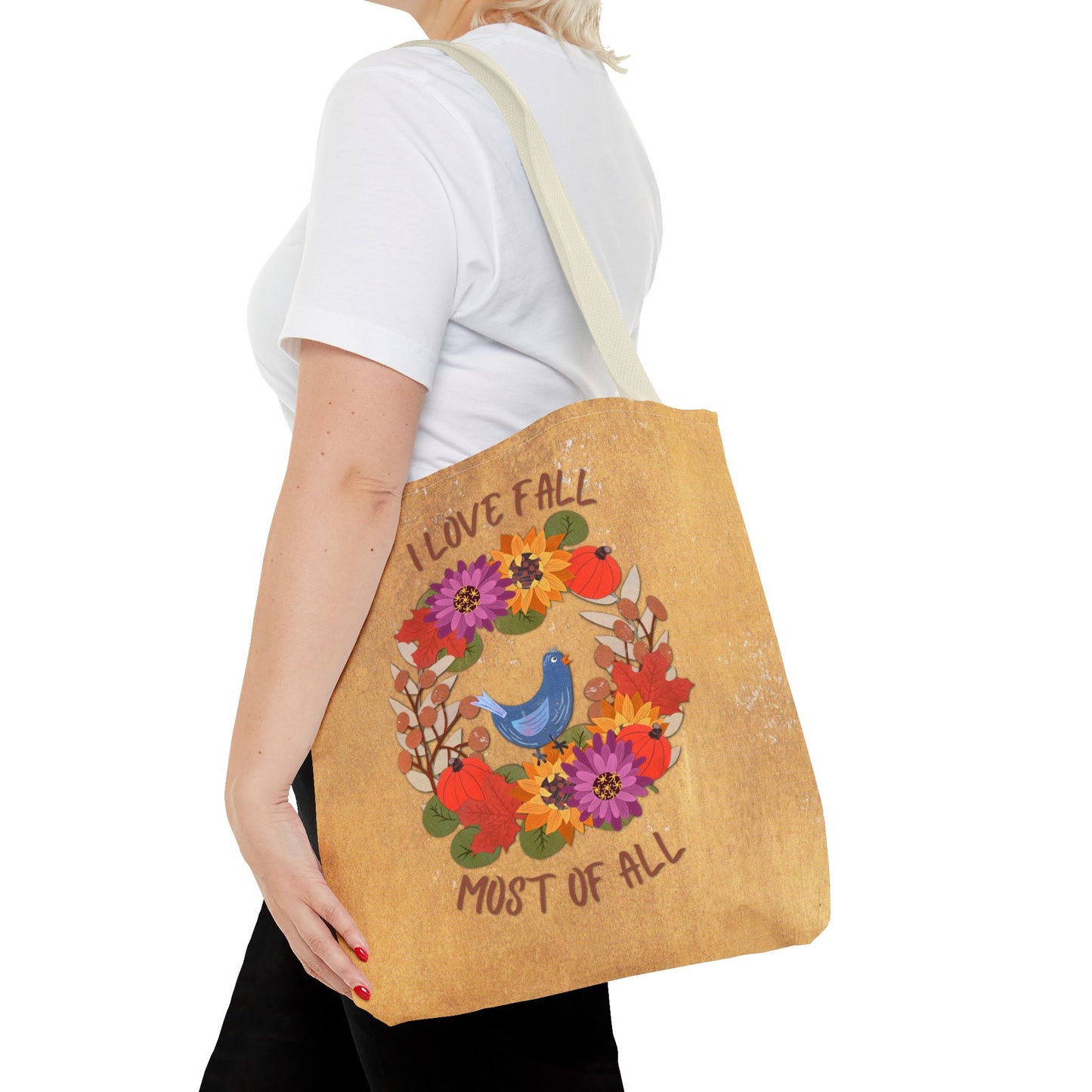 I Love Fall Most of All Autumn Wreath Collage Tote Bag