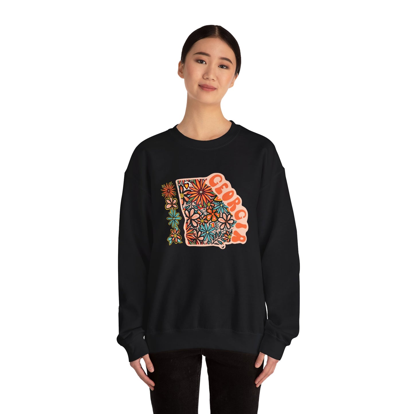 Retro 70s Flowers Georgia State Design — Heavy Blend™ Crewneck Sweatshirt