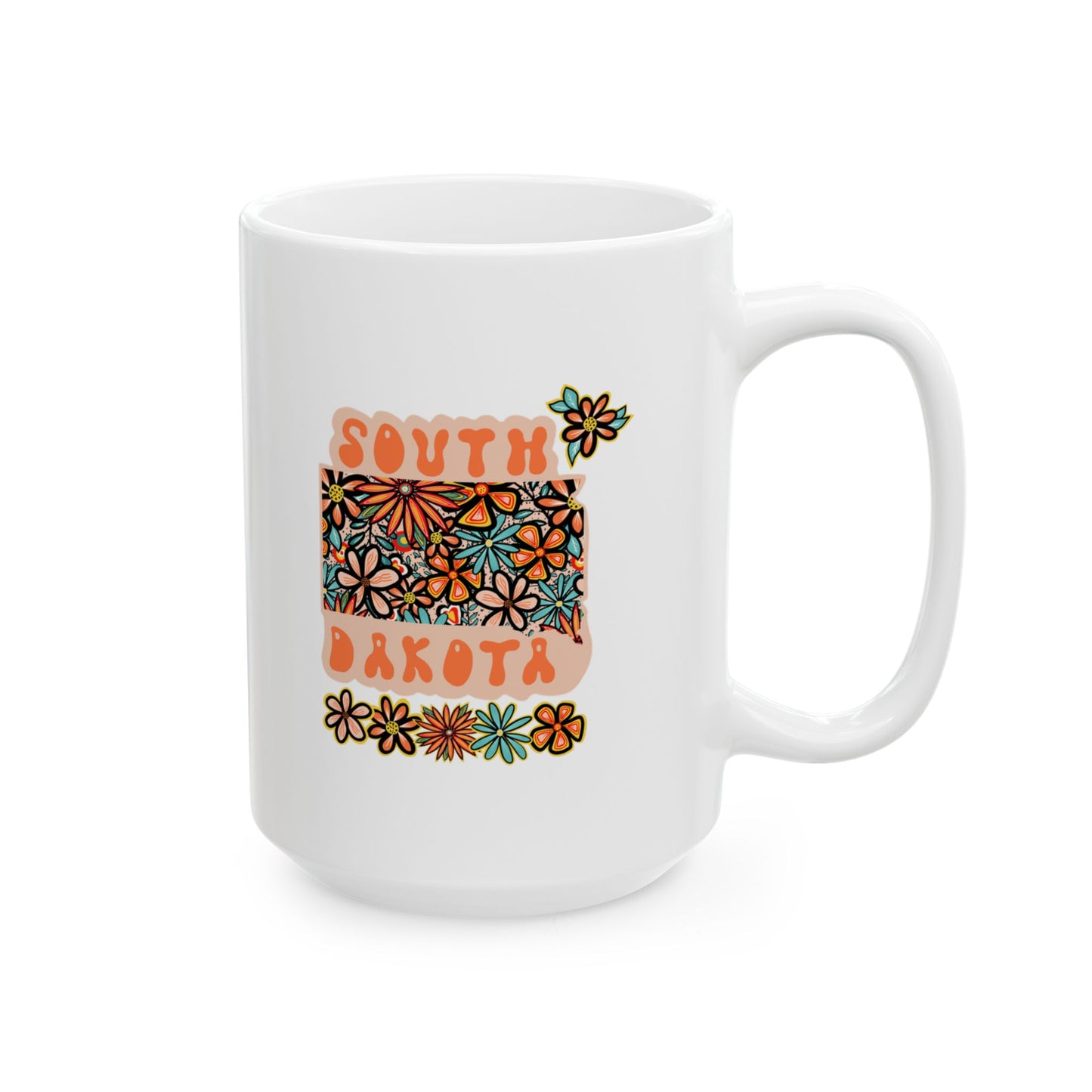 Retro 70s Flowers South Dakota Ceramic Mug 11 oz and 15 oz