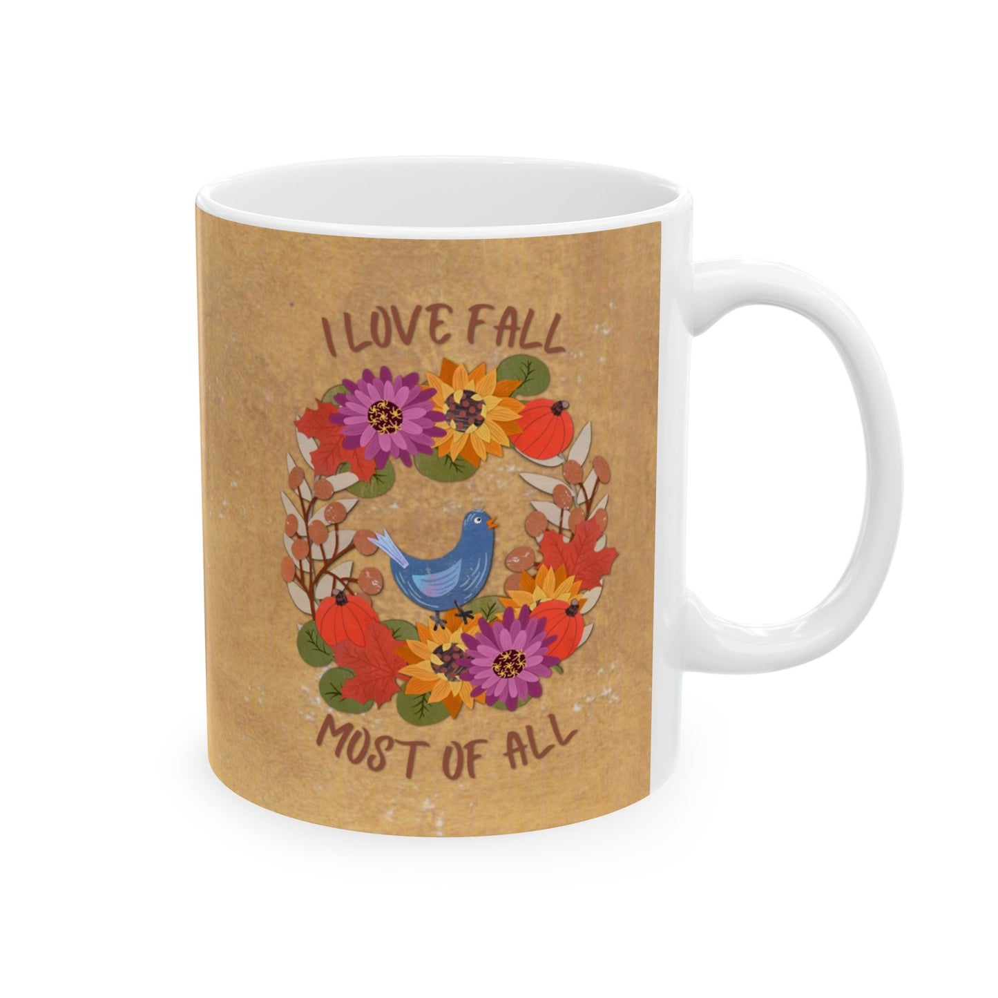 I Love Fall Most of All Autumn Wreath Collage Ceramic Mug 11oz & 15oz