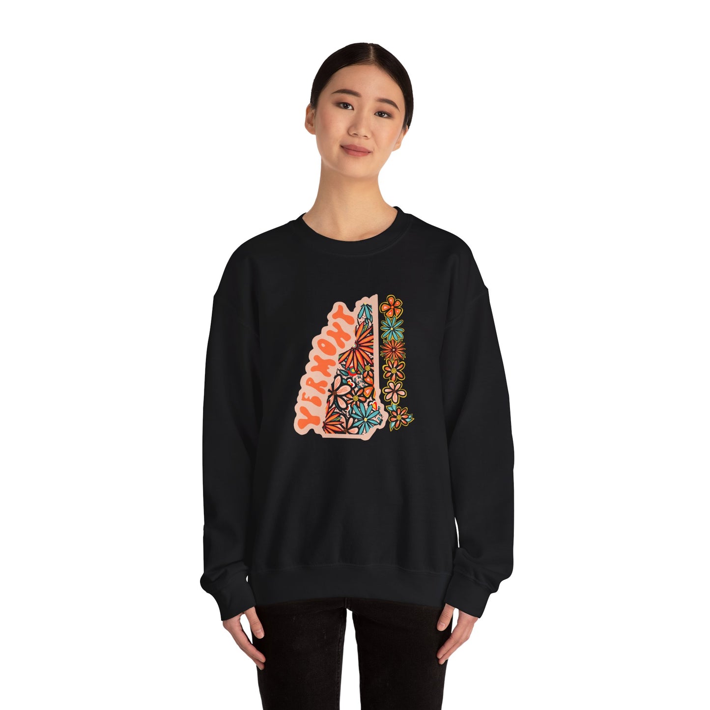 Retro 70s Flowers Vermont State Design — Heavy Blend™ Crewneck Sweatshirt