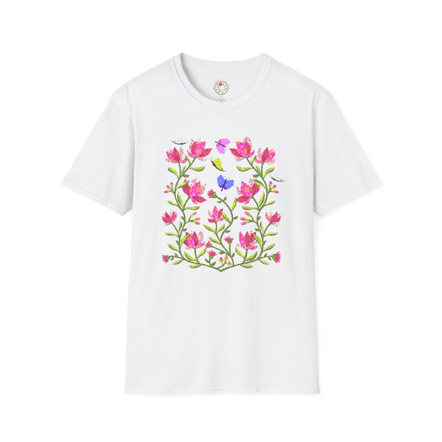 Pink Magnolias and Butterflies Collage Softstyle T-Shirt