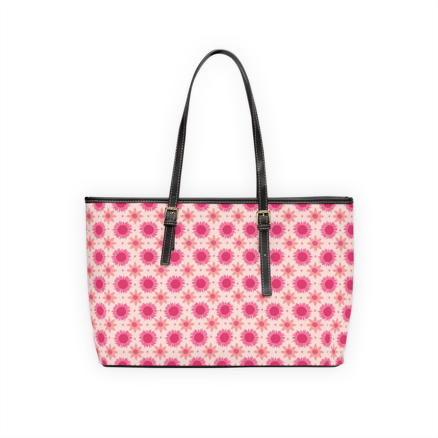 Retro Pink Sunflowers on PU Leather Shoulder Bag