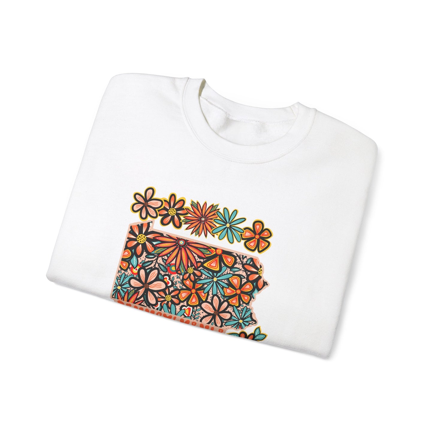 Retro 70s Flowers Pennsylvania State Design — Heavy Blend™ Crewneck Sweatshirt