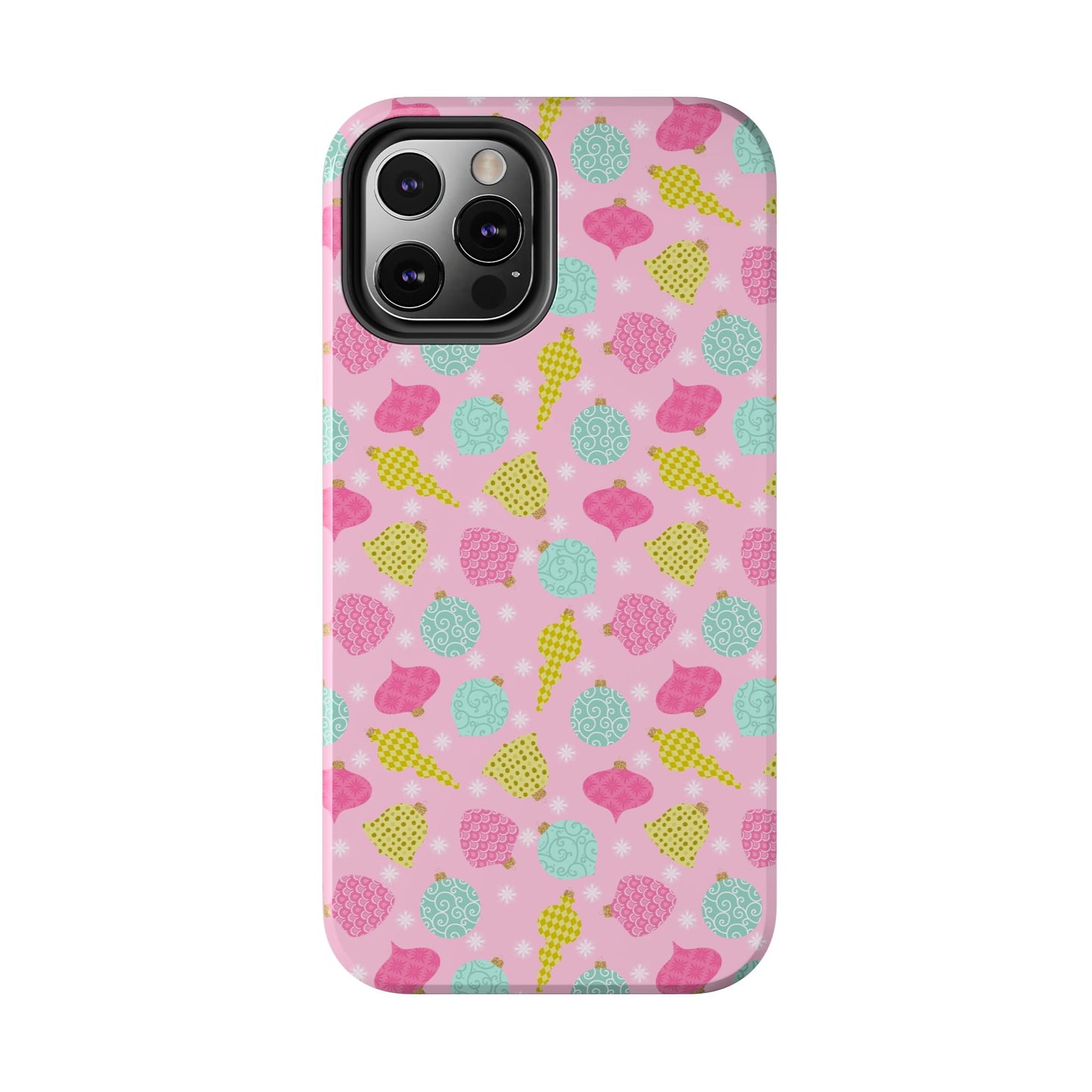 Pastel Christmas Baubles on Pink Tough Phone Cases