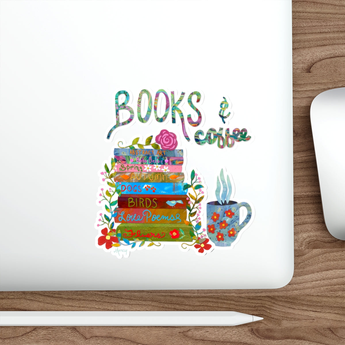 Books and Coffee Collage Die Cut Sticker