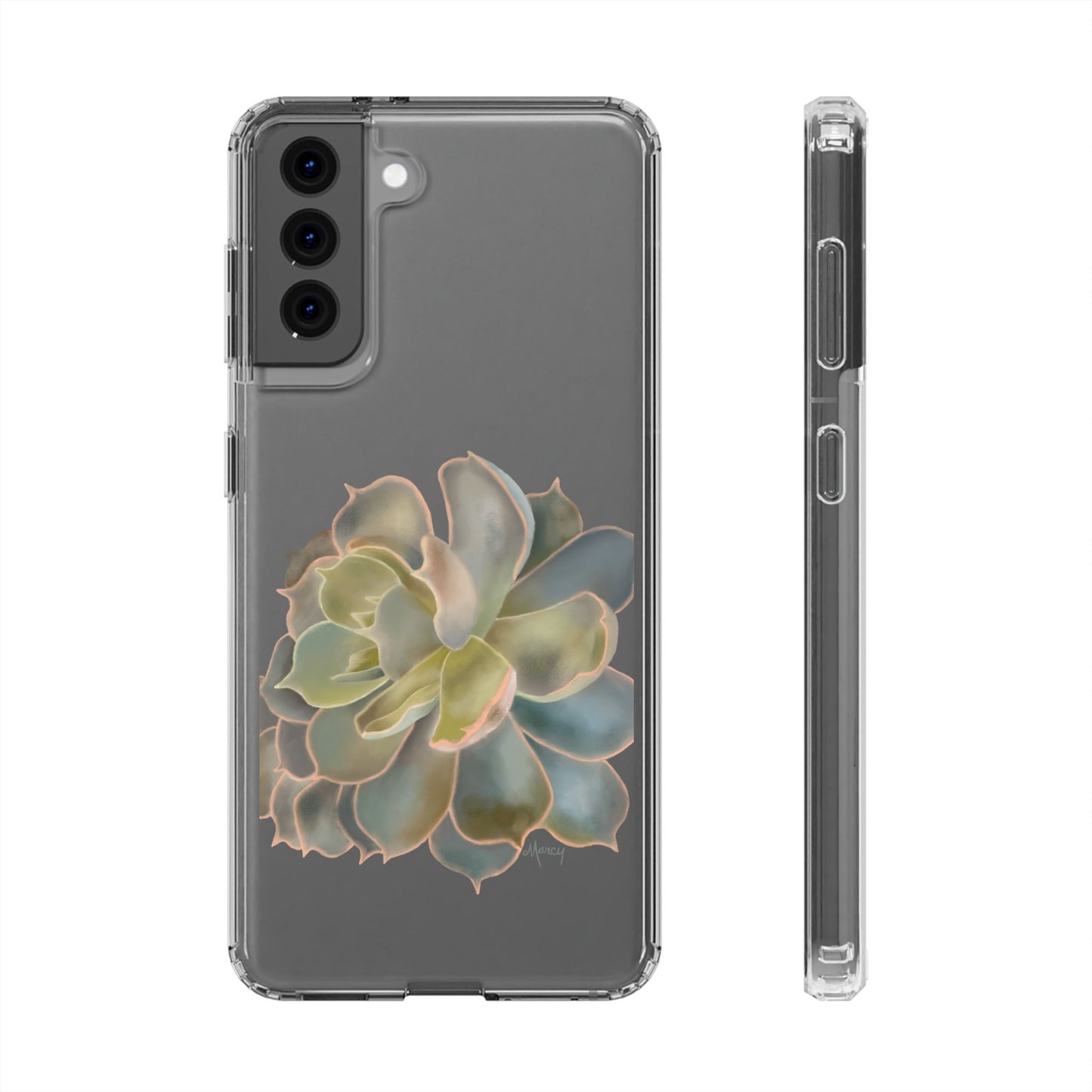 Gray and Green Succulent Clear Cases