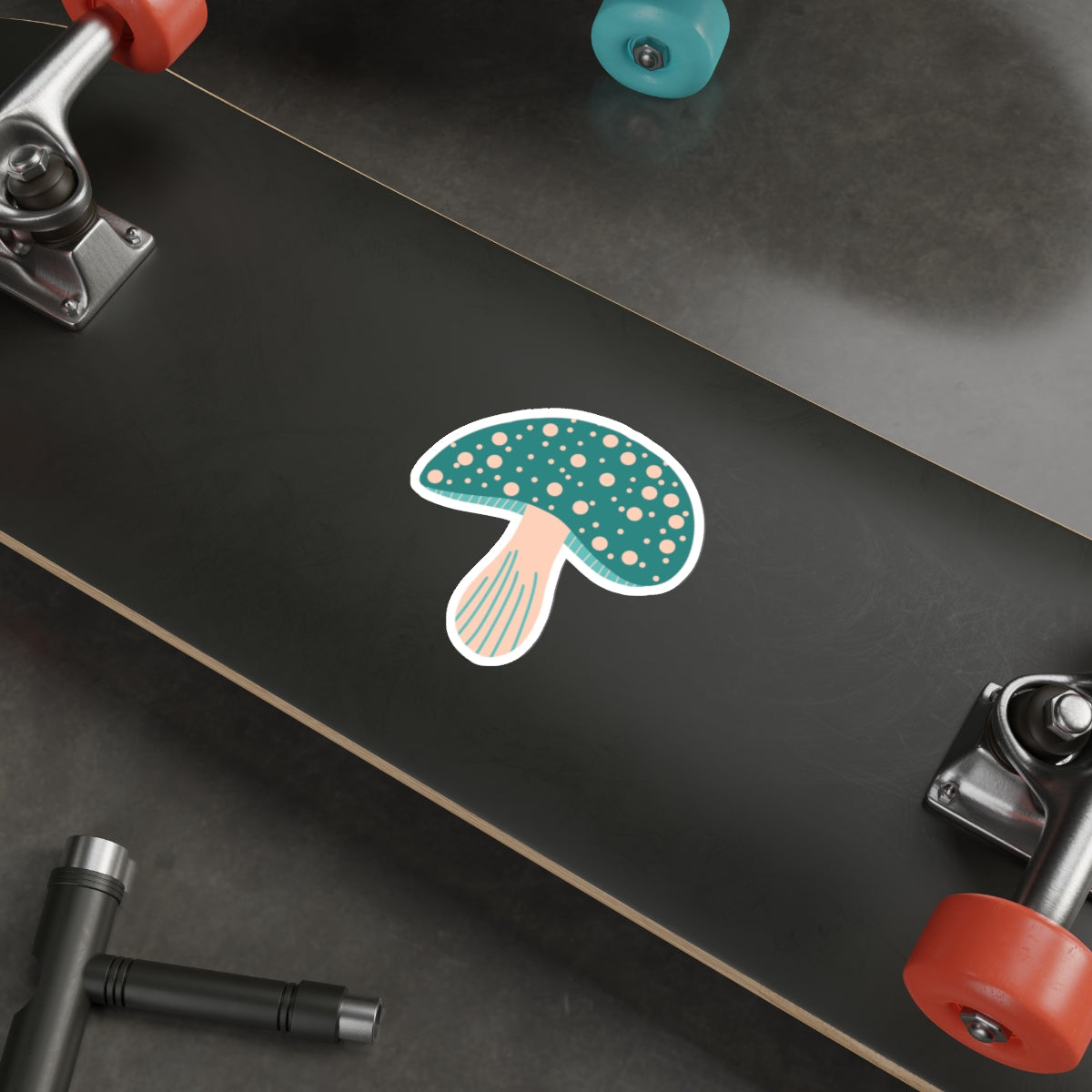 70s Groove Turquoise and Tan Dotted Mushroom Die Cut Sticker