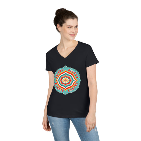 Groovy Waves Ladies' Cotton V-Neck T-Shirt
