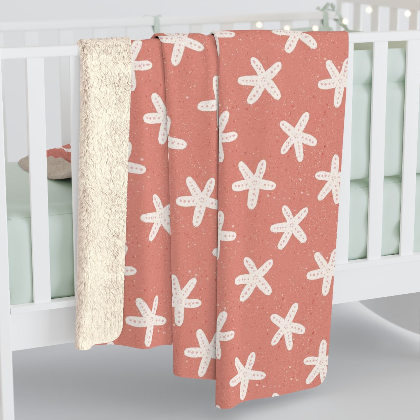 Starfish on Coral Sherpa Fleece Blanket