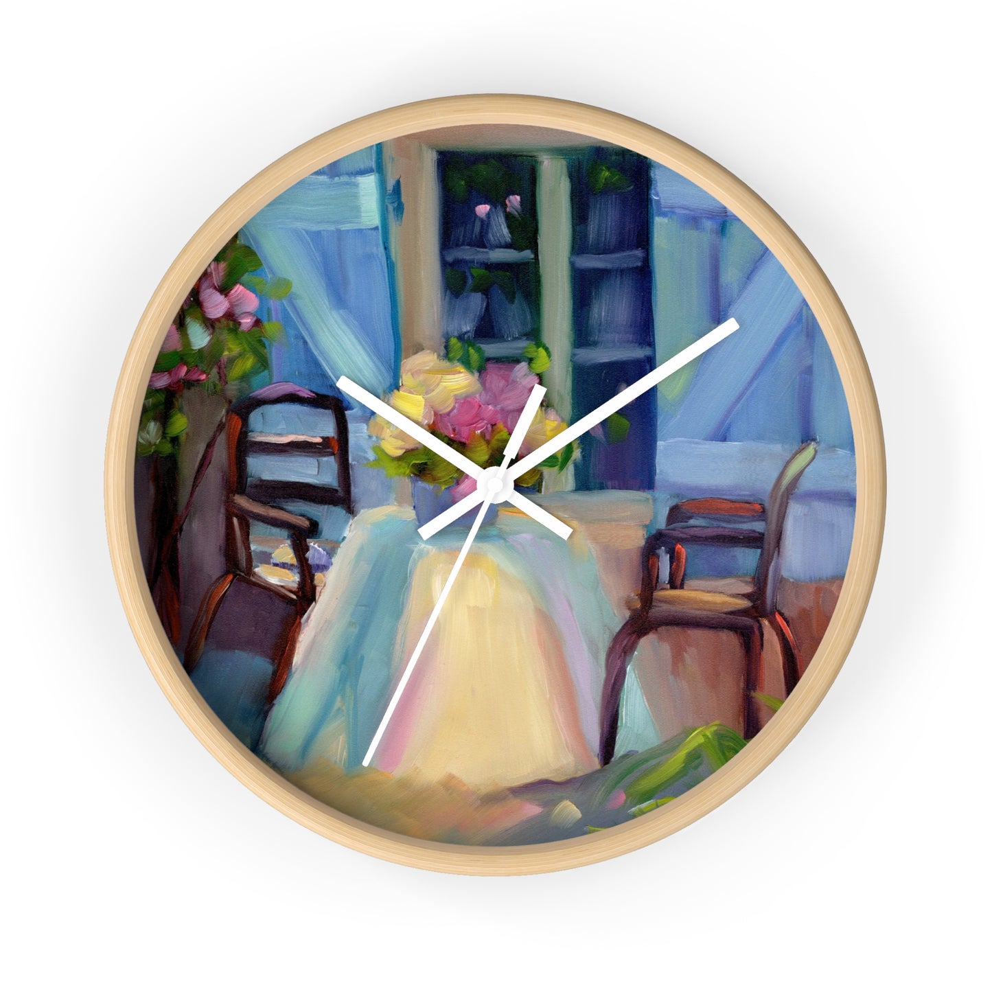 Impressionist Dining Wall Clock — Floral Table Scene Home Decor