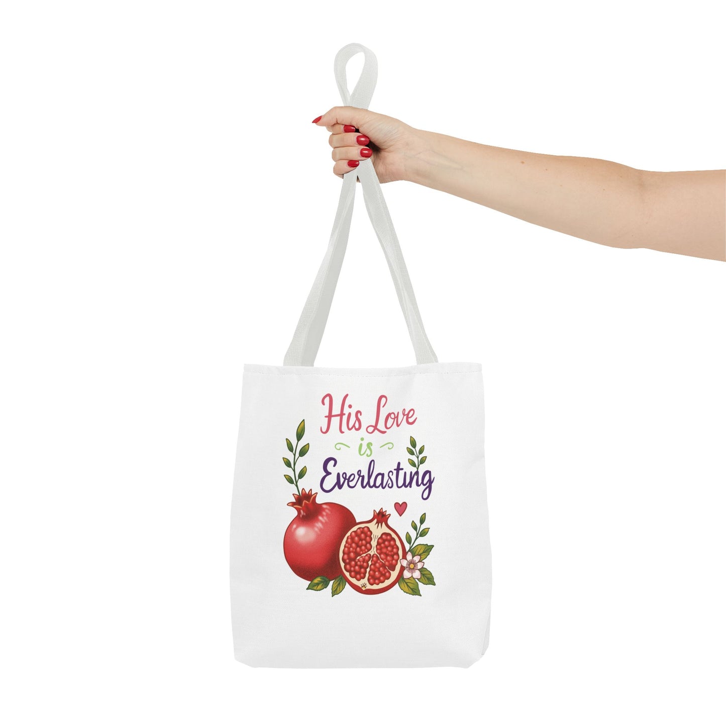 His Love Is Everlasting Pomegranate Tote Bag — Christian Floral Grocery Tote