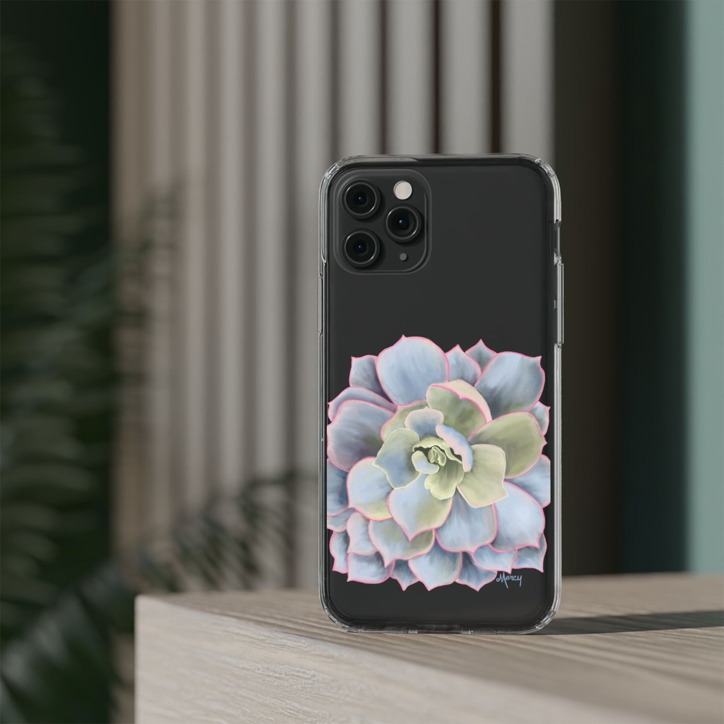 Blue and Green Succulent Clear Cases