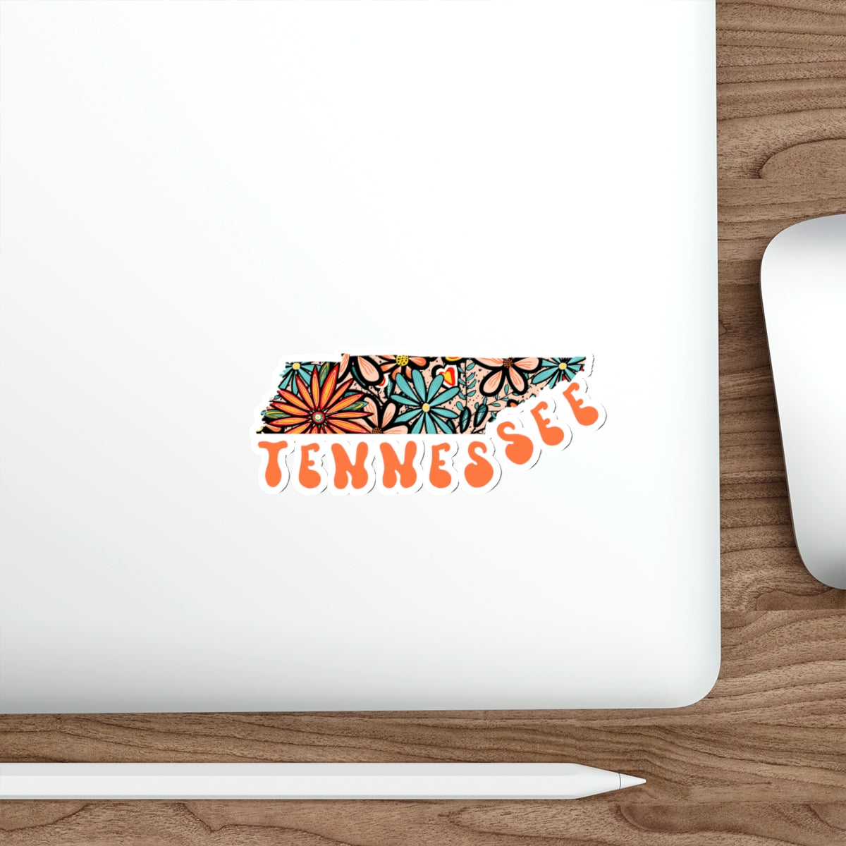 Tennessee State Sticker | Vinyl Artist Designed Illustration Featuring Tennessee State Filled With Retro Flowers with Retro Hand-Lettering Die-Cut Stickers