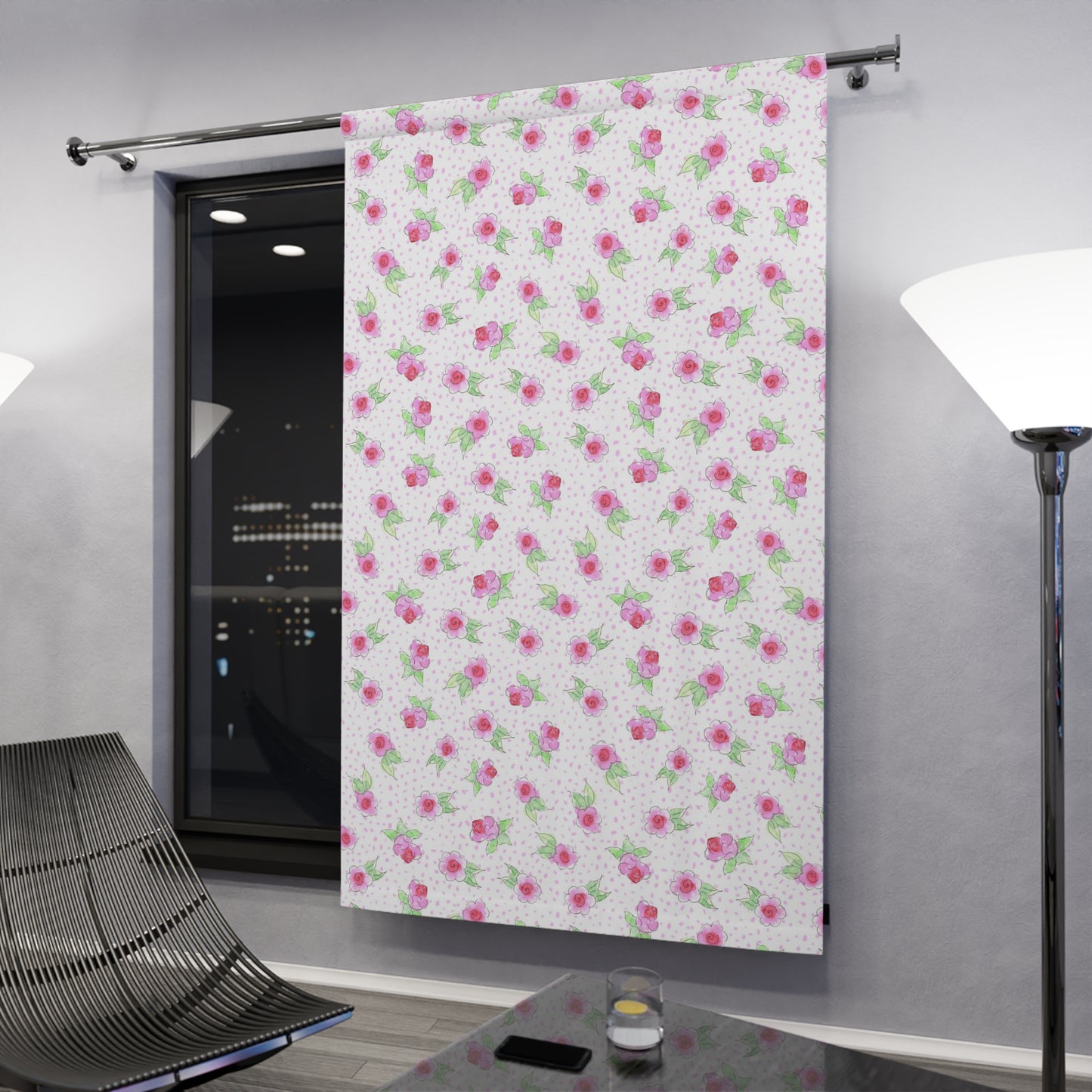 Maria’s Pink Roses Window Curtains (1 Piece)