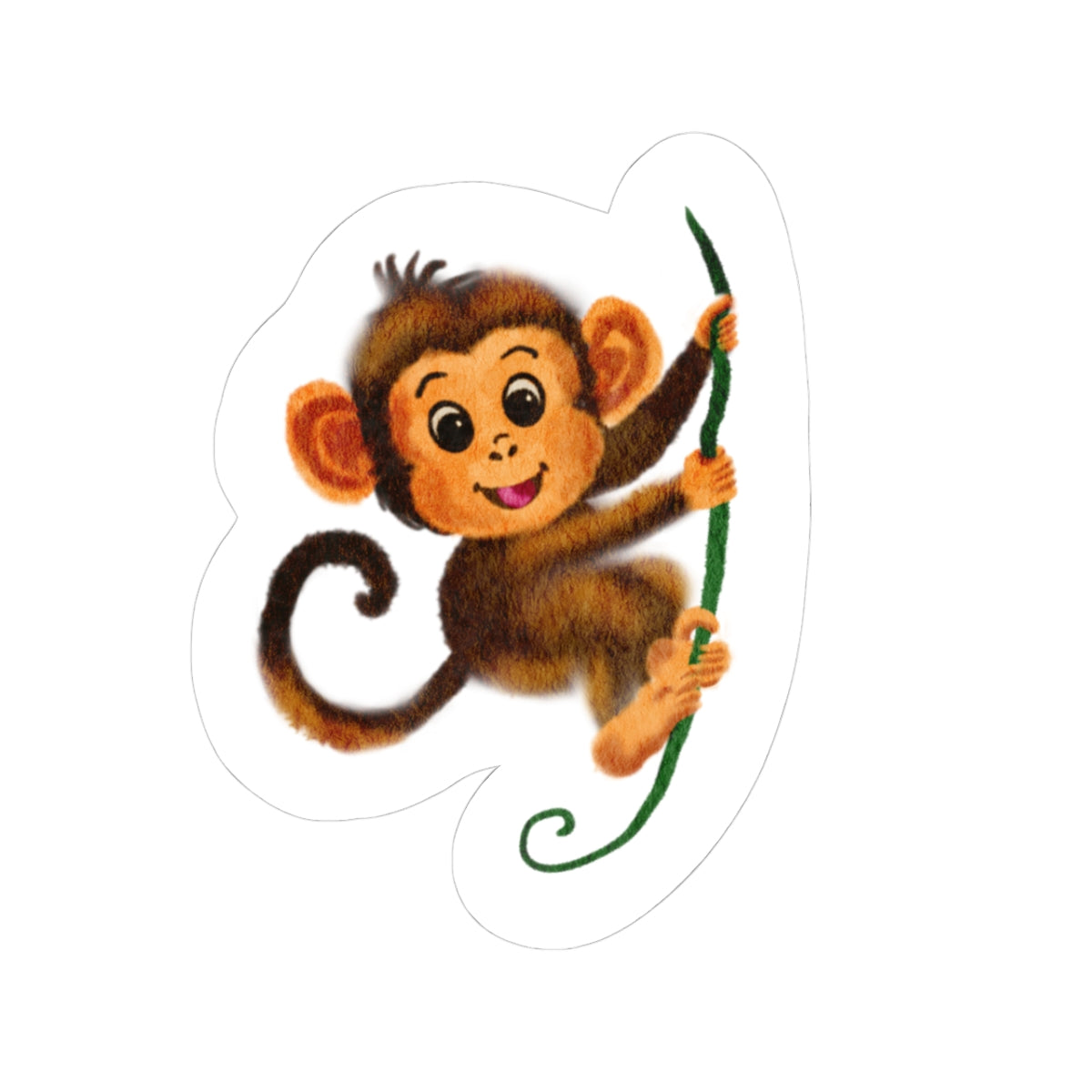 Cute Baby Monkey Kiss-Cut Sticker — Playful Hanging Monkey Vinyl Decal