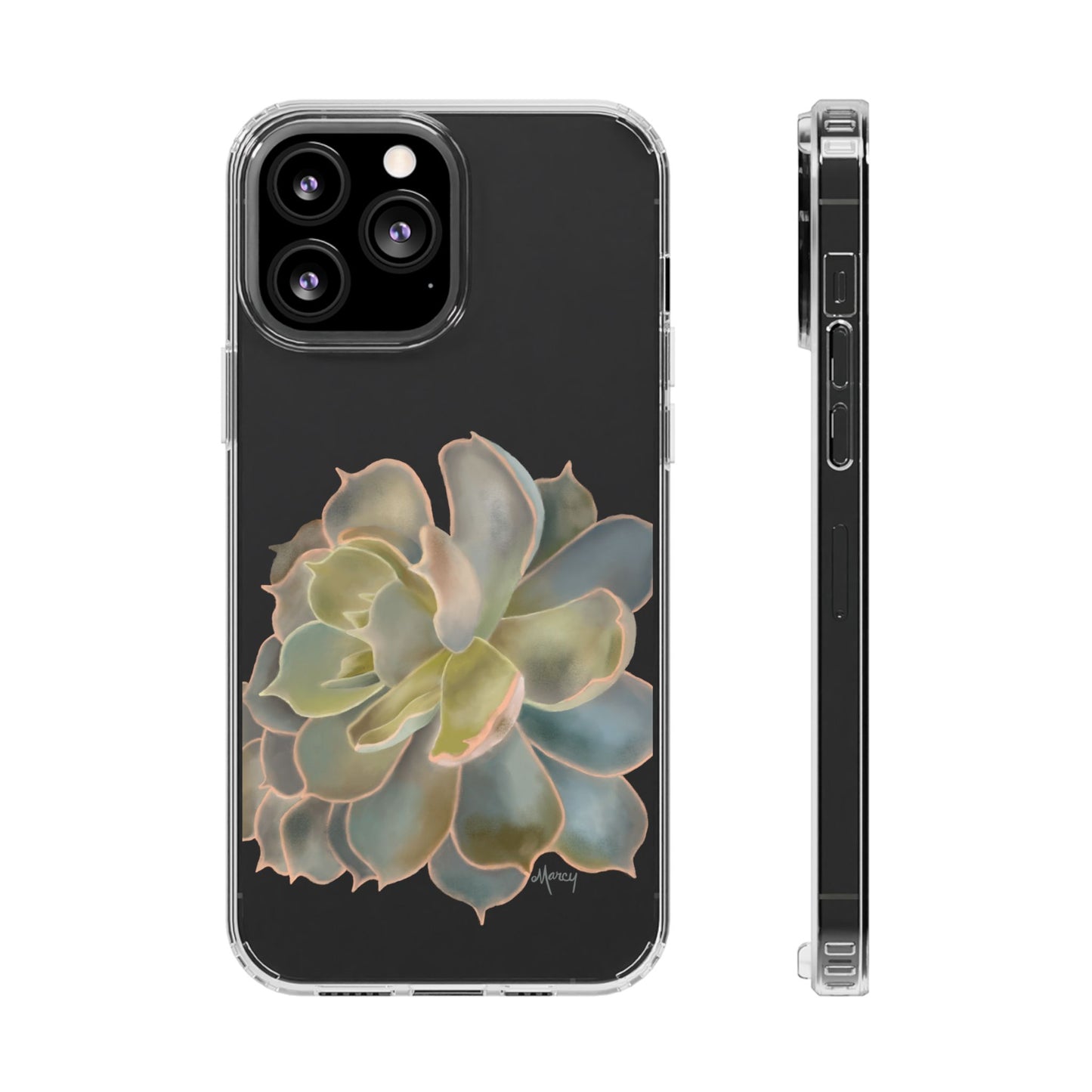 Gray and Green Succulent Clear Cases