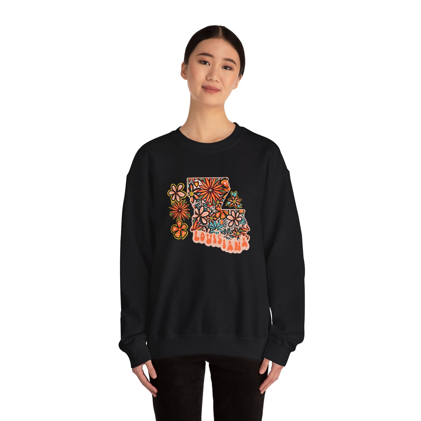 Retro 70s Flowers Louisiana State Design — Heavy Blend™ Crewneck Sweatshirt