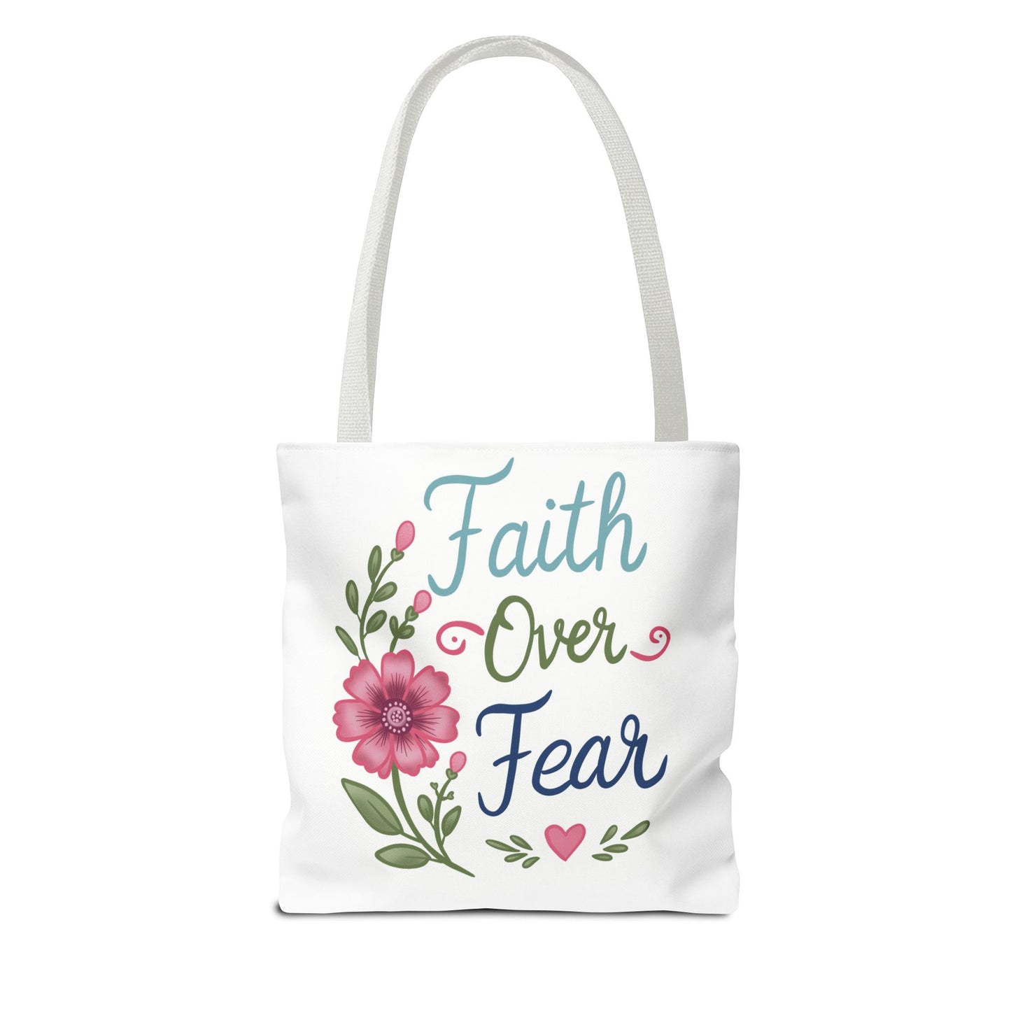 Faith Over Fear Floral Tote Bag — Inspirational Scripture Canvas Bag