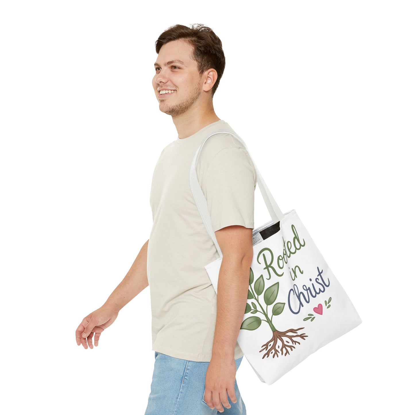 Rooted in Christ Tote Bag — Faith-Based Christian Shopper