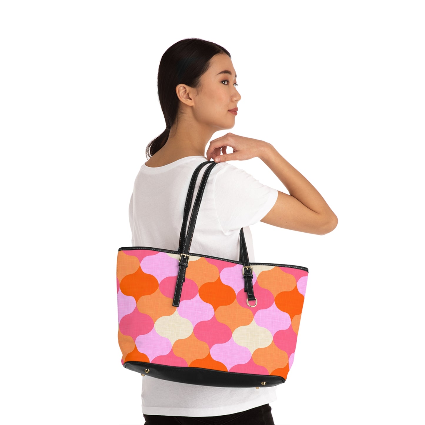 Retro Pink and Orange Ogee Design PU Leather Shoulder Bag