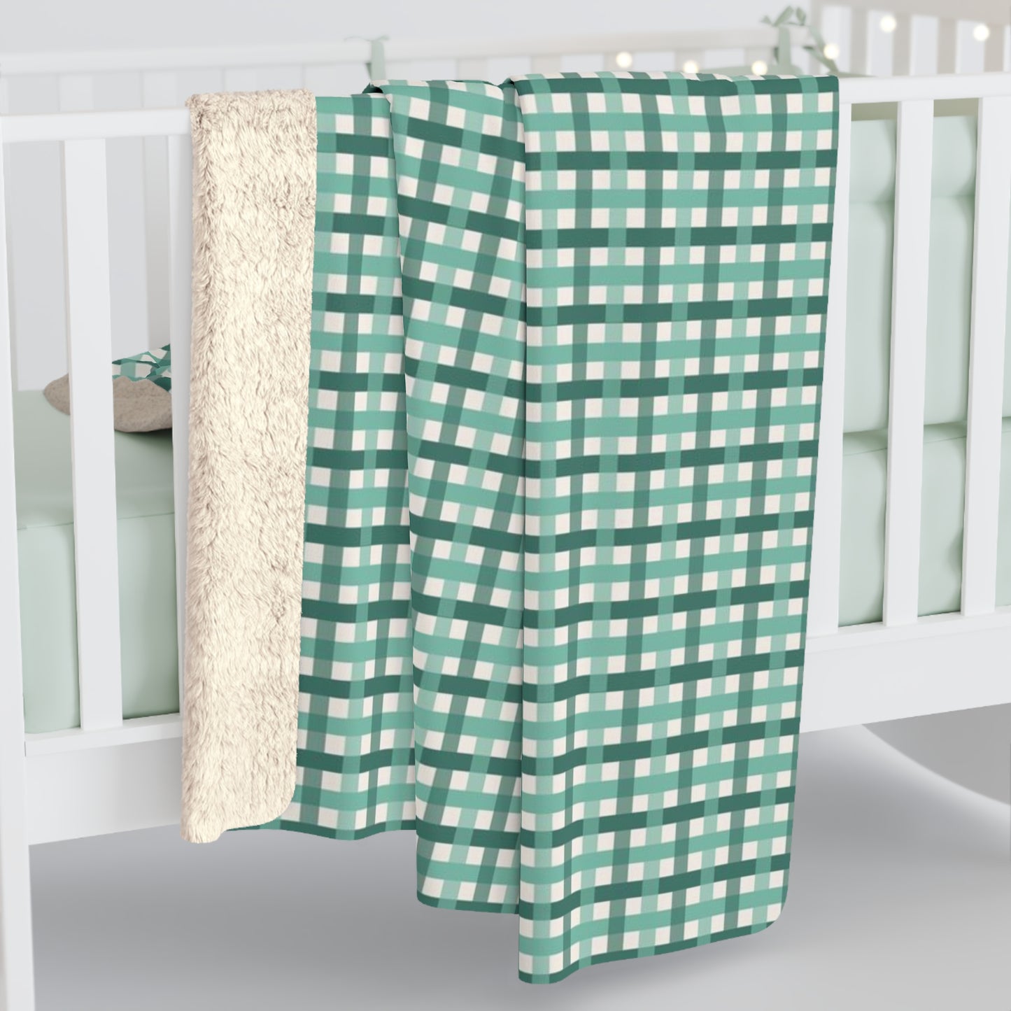 Sea Green Beach Checks Sherpa Fleece Blanket