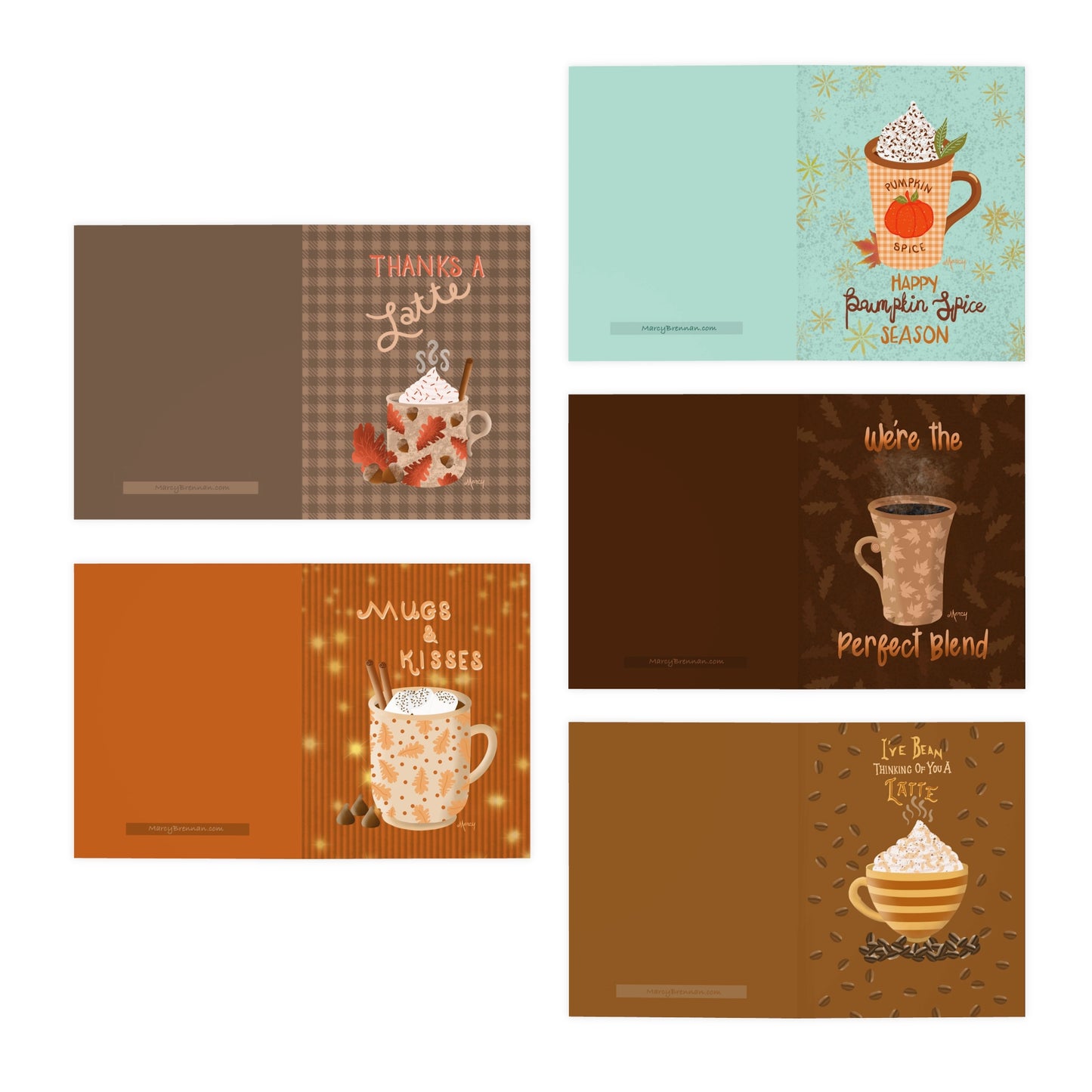 Cozy Mugs Autumn-Themed Multi-Occasion, Multi-Design Greeting Cards (5-Pack)