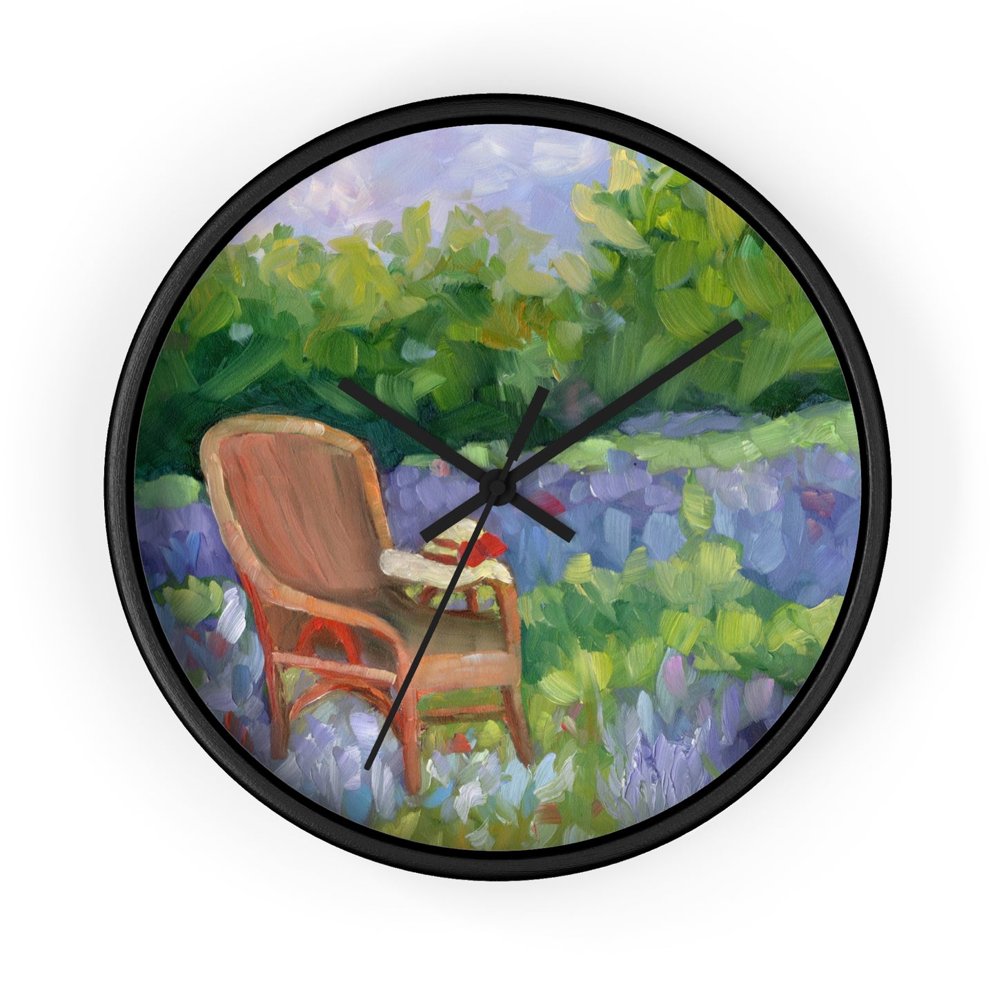 Garden Chair Wall Clock — Tranquil Floral Scene Clock for Home Décor